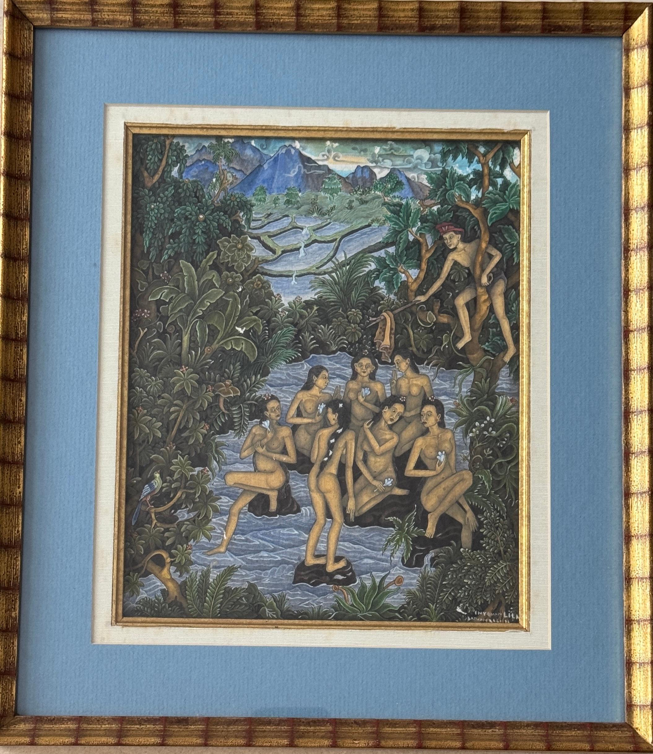 Mujeres Exóticas Desnudas Bañándose En Un Río Por  INYOMAN LILA BATUMAN - Painting de Unknown