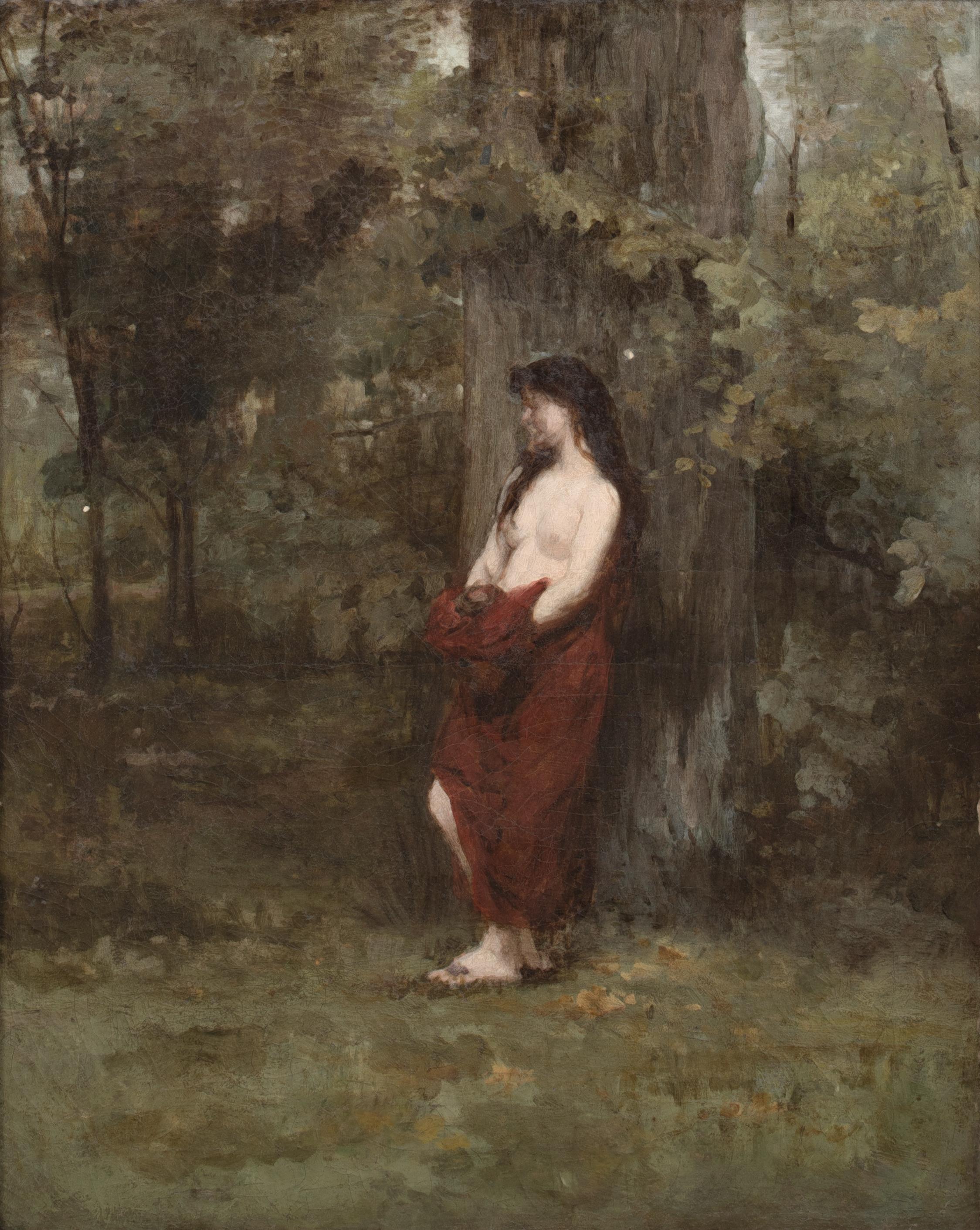 Nude Girl In A Forest 19th Century attributed to Jean-Jacques Henner (1829-1905) (Schwarz), Portrait Painting, von Unknown
