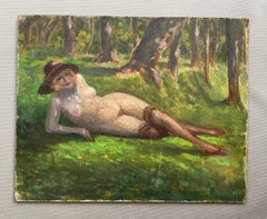 Nude In Stockings And Hat, Oil On Isorel