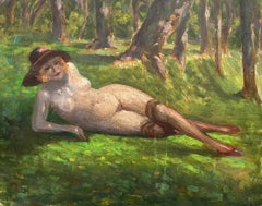 Nude In Stockings And Hat, Oil On Isorel