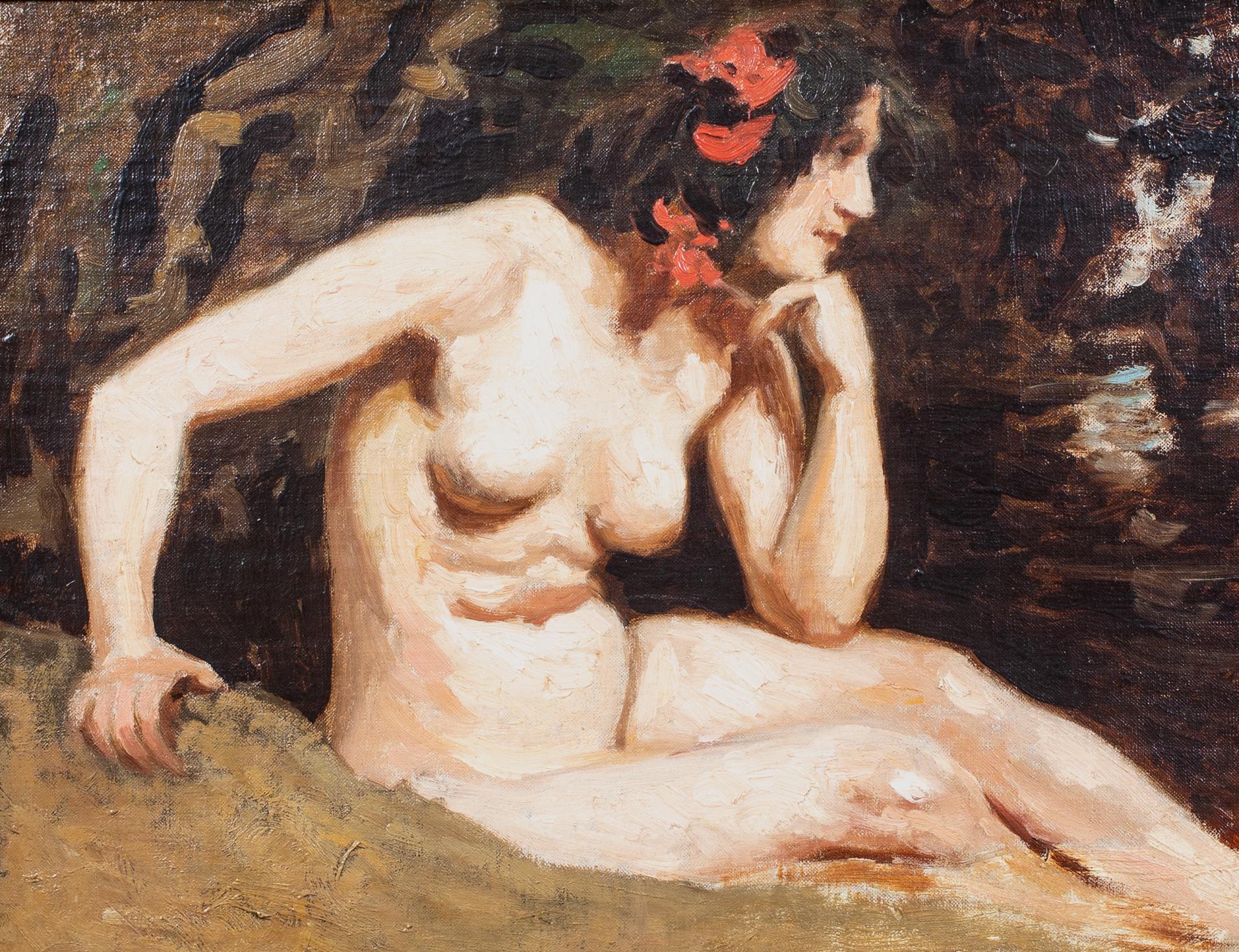 Nude Lady In A Woodland, 19th Century  by Edwin Nichol (1855-1923) 1