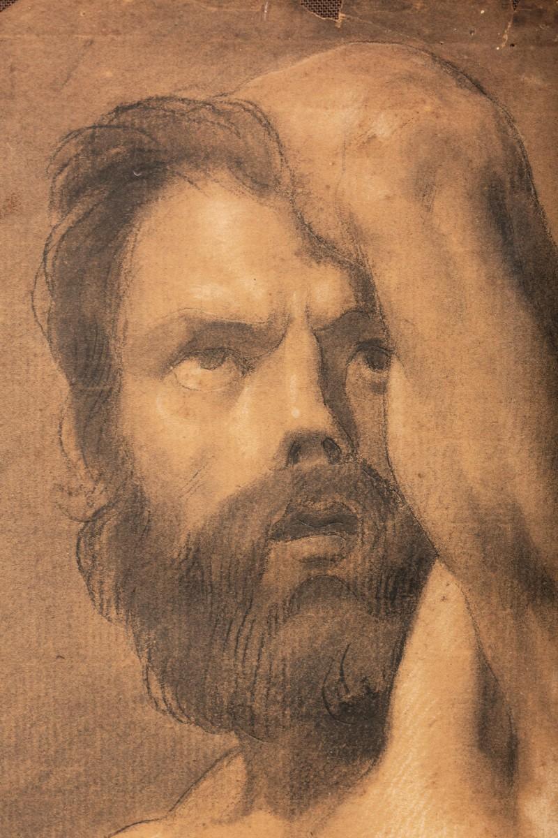 Questo disegno accademico si caratterizza per l'attenzione alle tecniche classiche e allo studio dell'anatomia umana. L'attenzione meticolosa alla forma umana e l'uso del chiaroscuro (il trattamento della luce e dell'ombra) è tipico dell'approccio