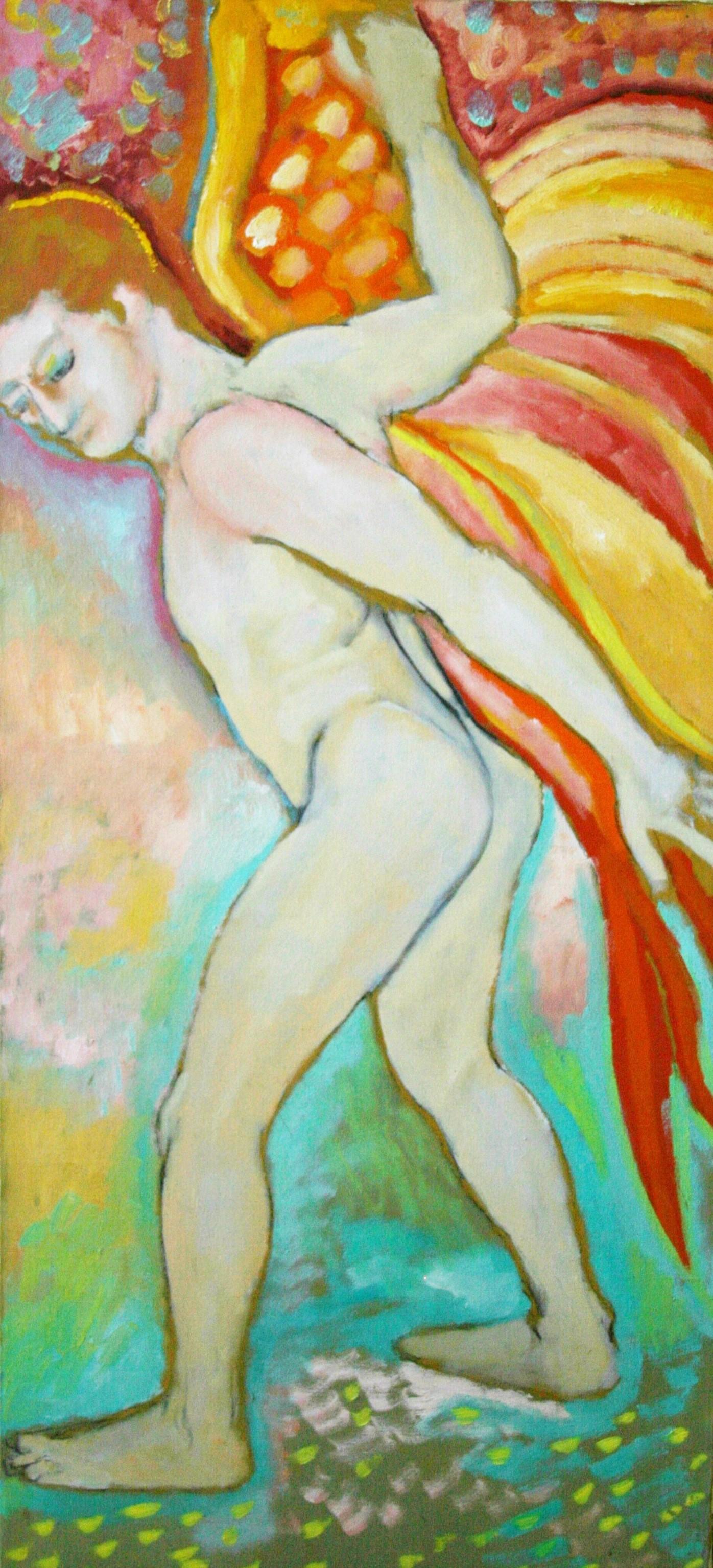Übergroßer Nackter Mann  Geflügelter Engel – Painting von Unknown