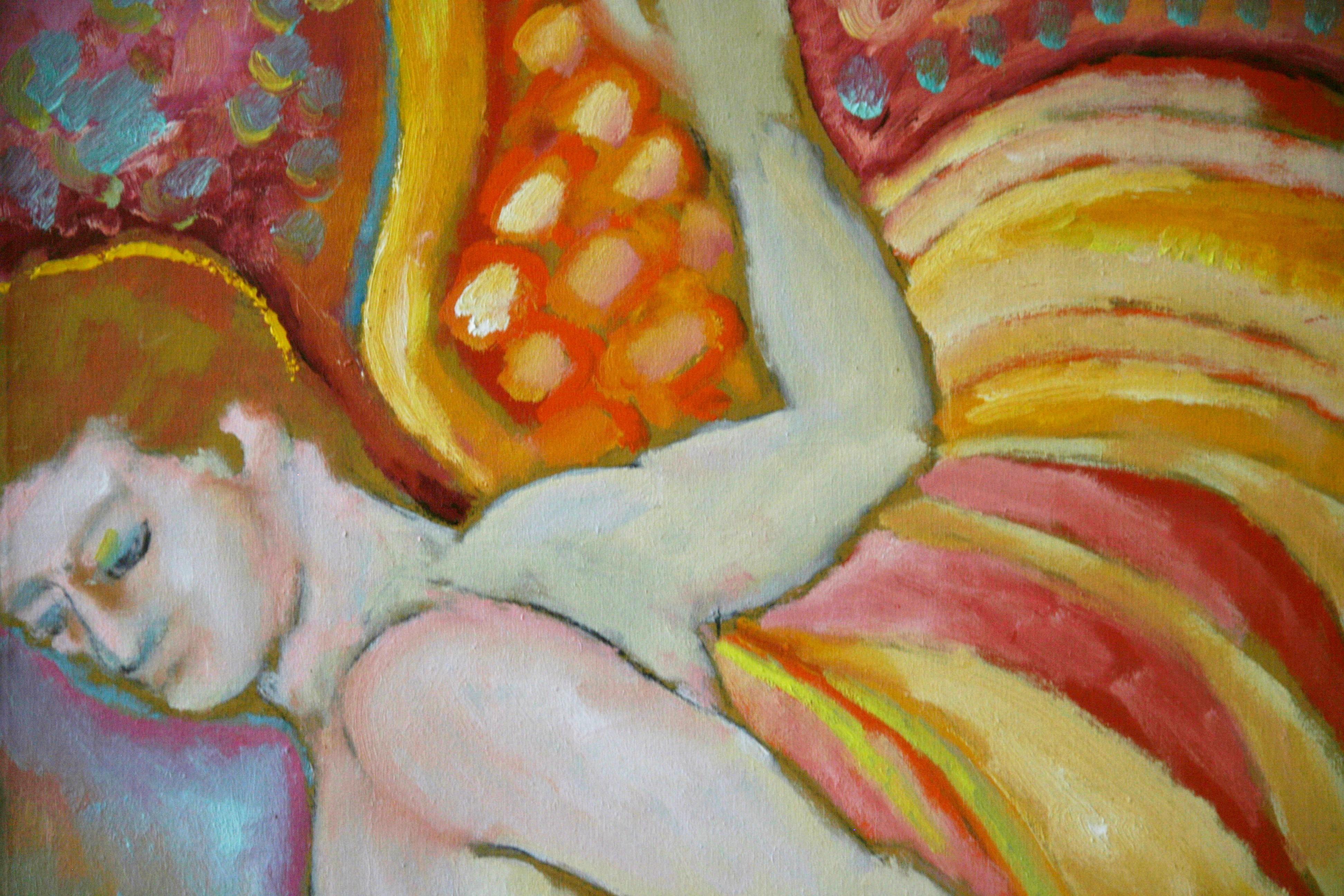 Übergroßer Nackter Mann  Geflügelter Engel (Blau), Nude Painting, von Unknown