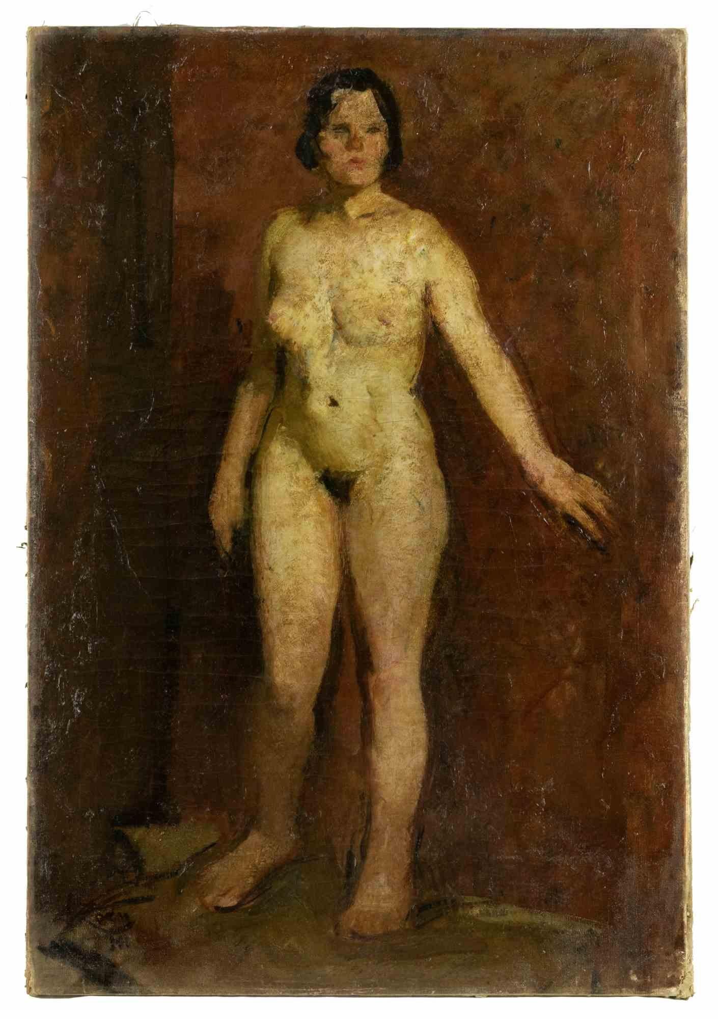 Unknown Figurative Painting - Nude Model - Oil Painting - Mid-20th Century