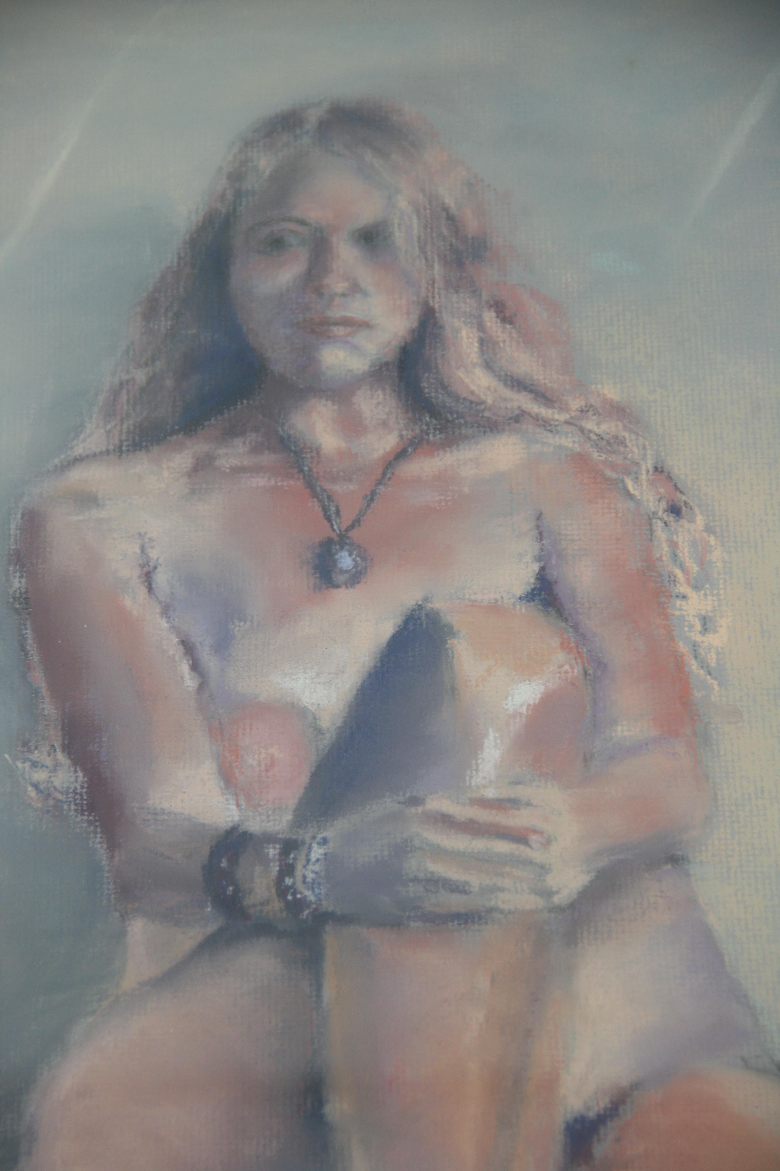 5004 Vintage Impressionist female nude oil pastel on artist paper under glass
Signed Kery Vickers