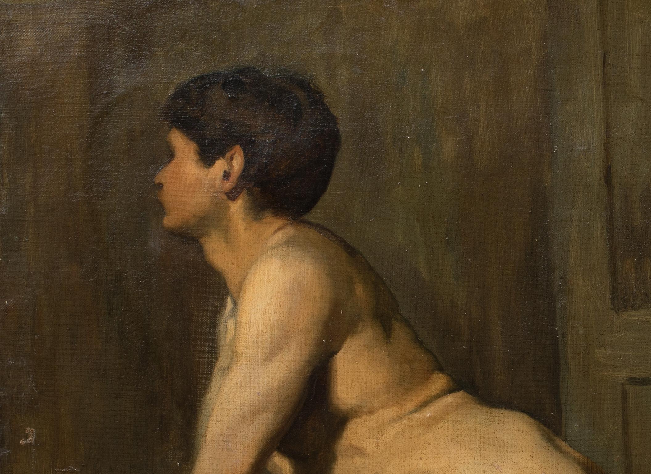 Nude Portrait Of A Boy, early 20th - Brown Portrait Painting by Unknown