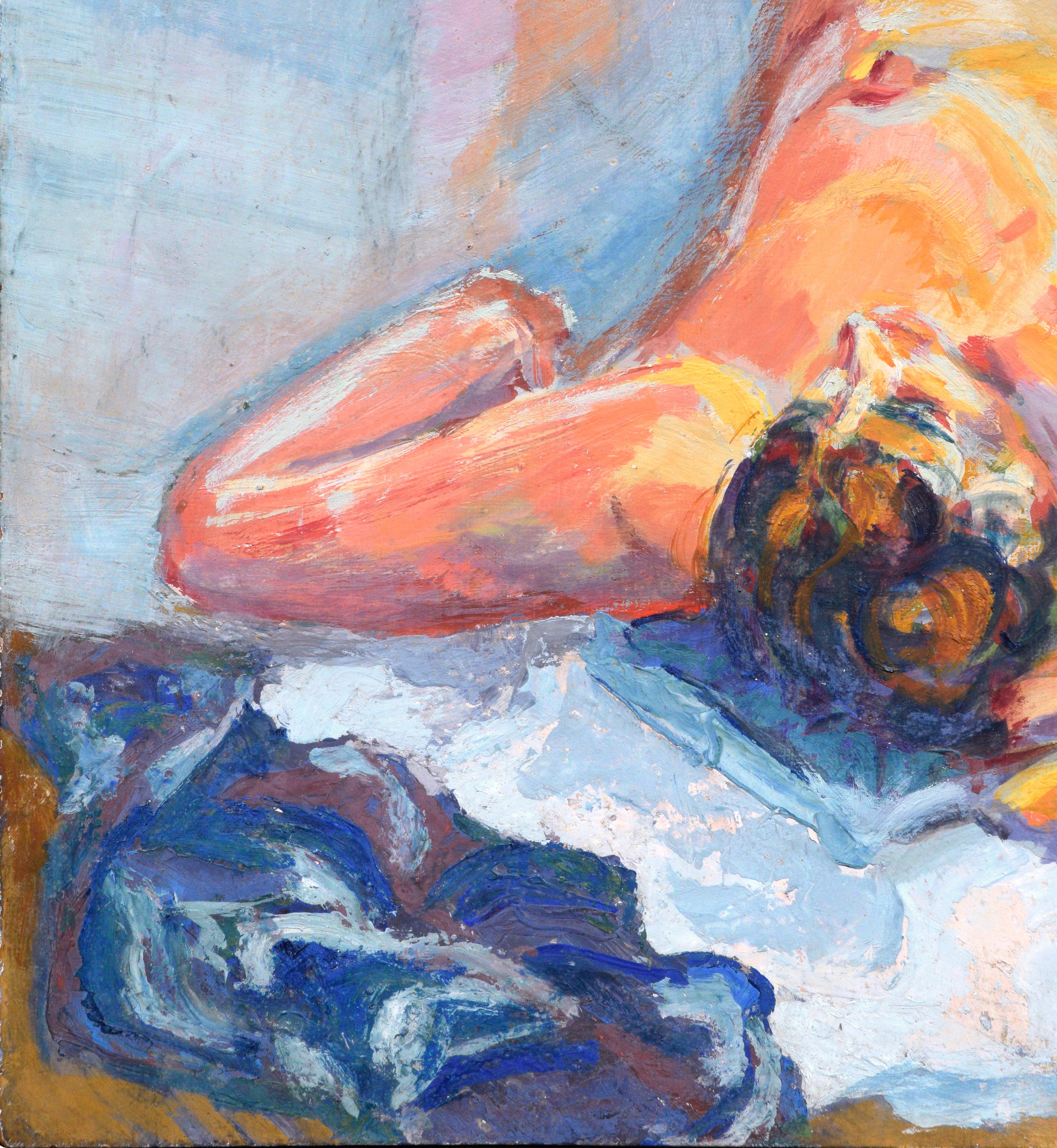 Liegender weiblicher Akt, figurativ, modernistischer Stil  – Painting von Unknown