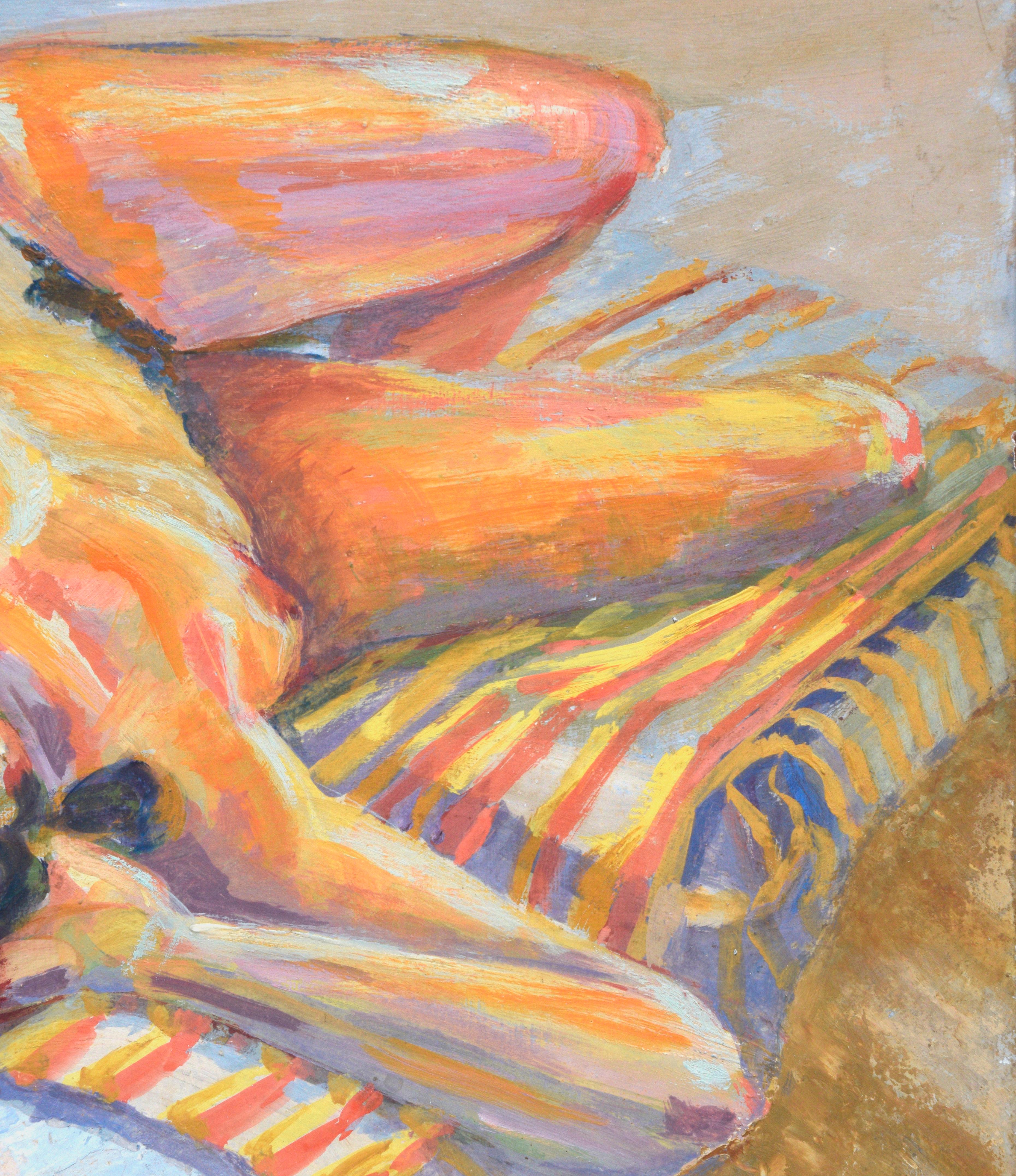Liegender weiblicher Akt, figurativ, modernistischer Stil  (Braun), Nude Painting, von Unknown