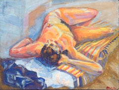 Vintage Modernist Reclining Female Nude Figurative 