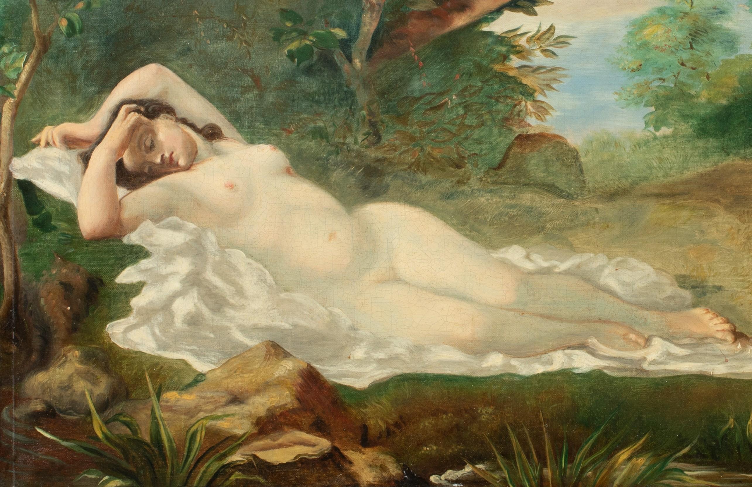Nude Sleeping In The Forest, 19th century  - Painting by Unknown