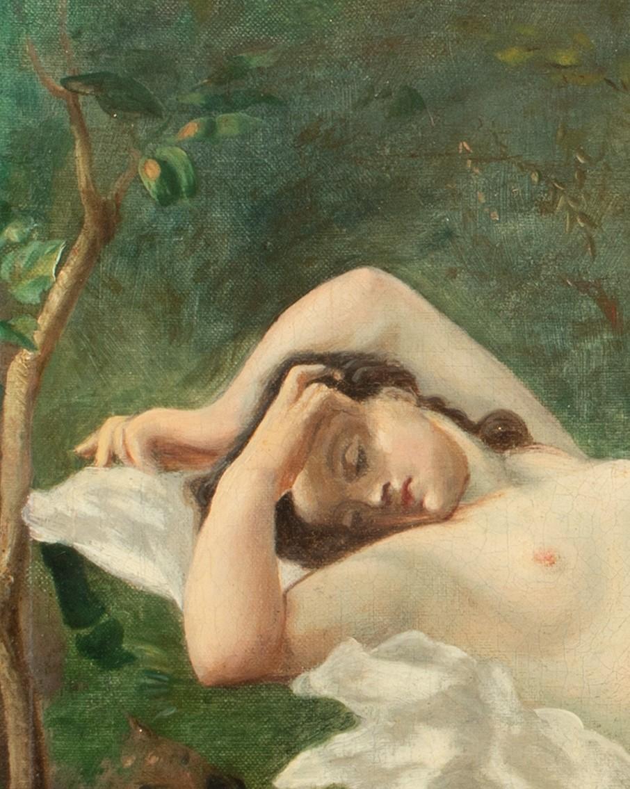 Nude Sleeping In The Forest, 19th century  - Brown Portrait Painting by Unknown