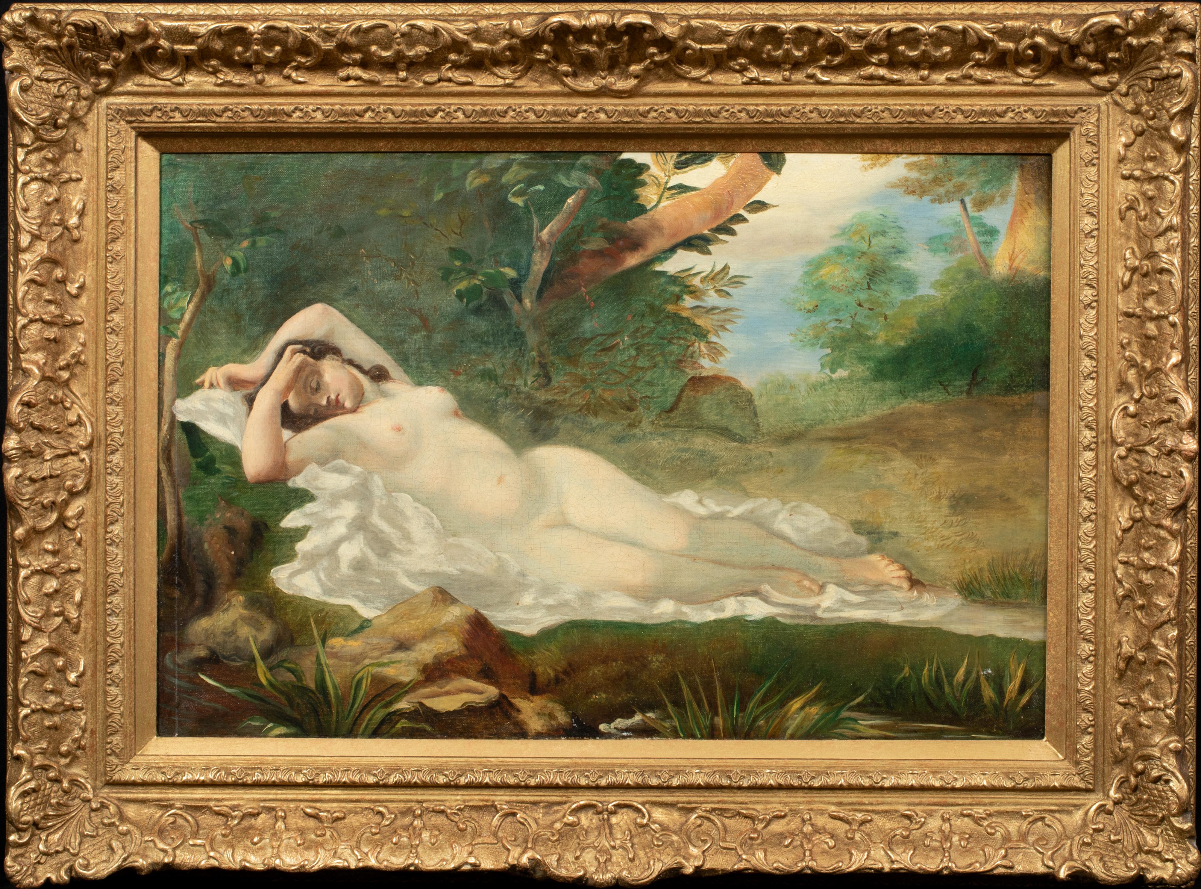 Unknown Portrait Painting - Nude Sleeping In The Forest, 19th century 