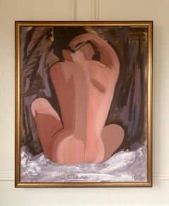 Étude de nu sur le dos d'un modèle, peinture à l'huile originale suédoise signée, encadrée, 1960