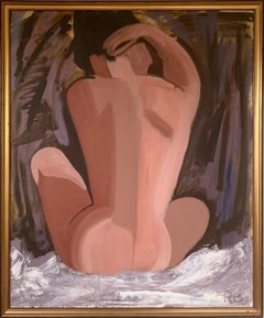 Étude de nu sur le dos d'un modèle, peinture à l'huile originale suédoise signée, encadrée, 1960