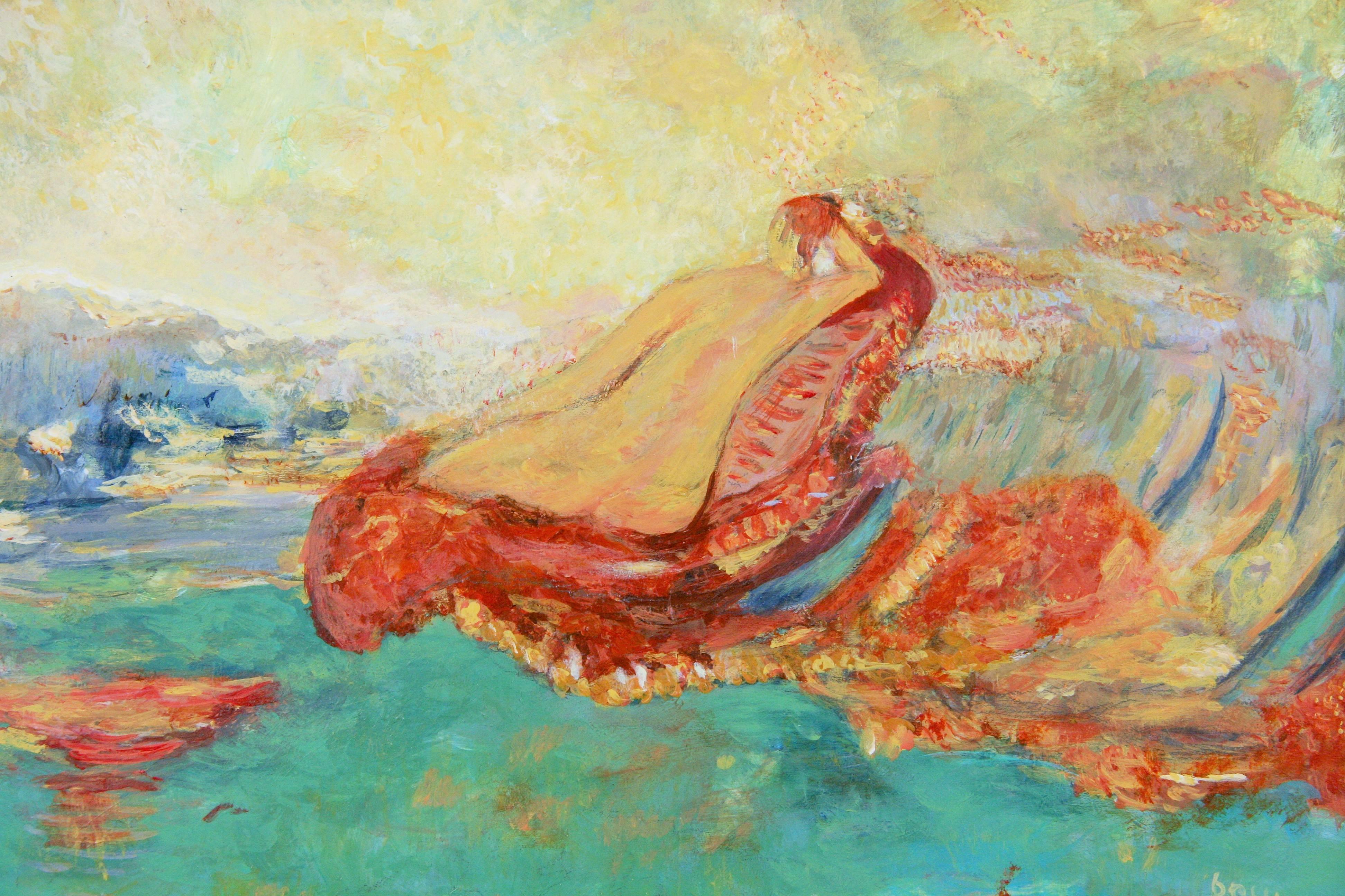 Nude Water Nymph - Beige Abstract Painting by Unknown