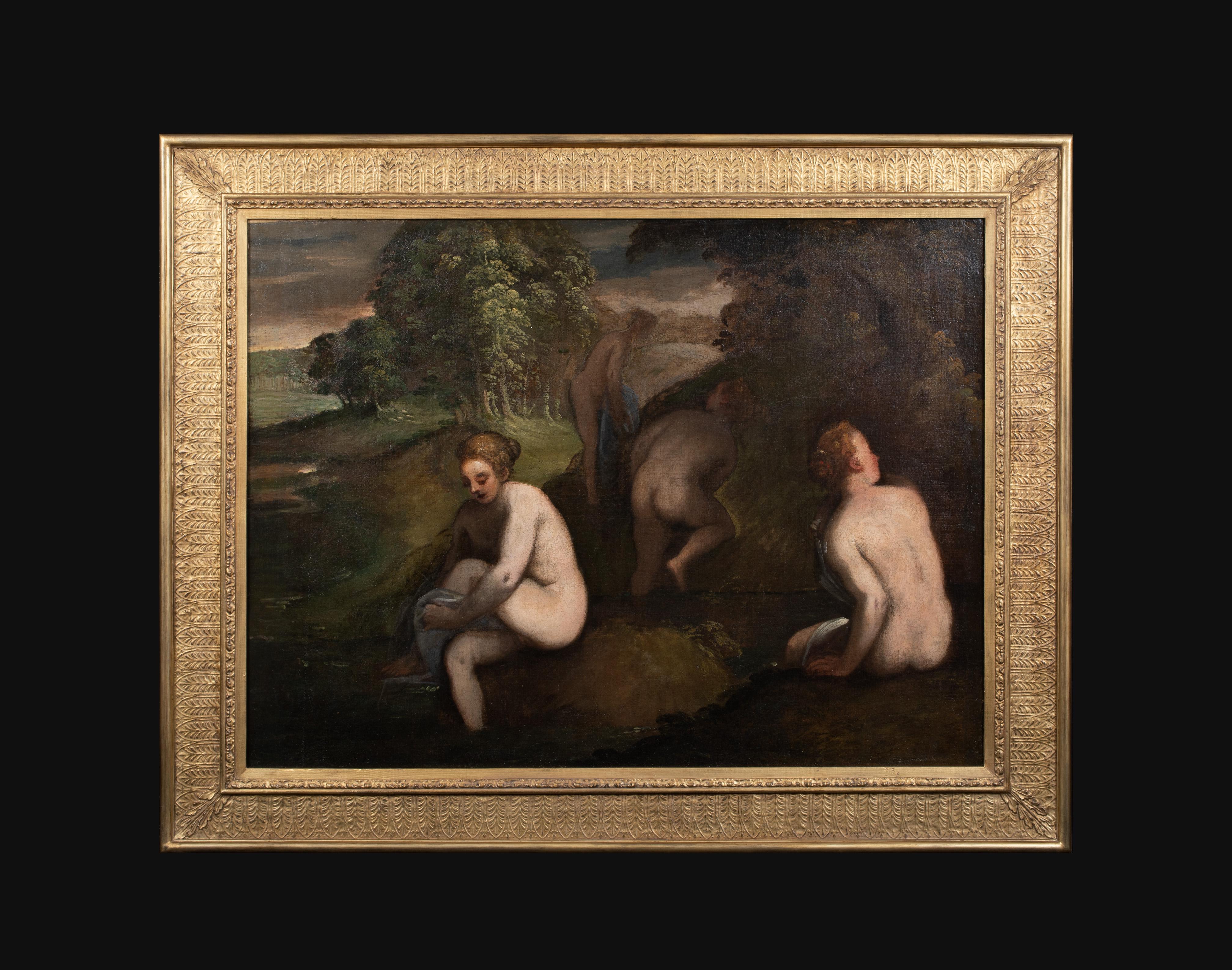 Nus se baignant dans un paysage, 16e/17e siècle - Painting de Unknown