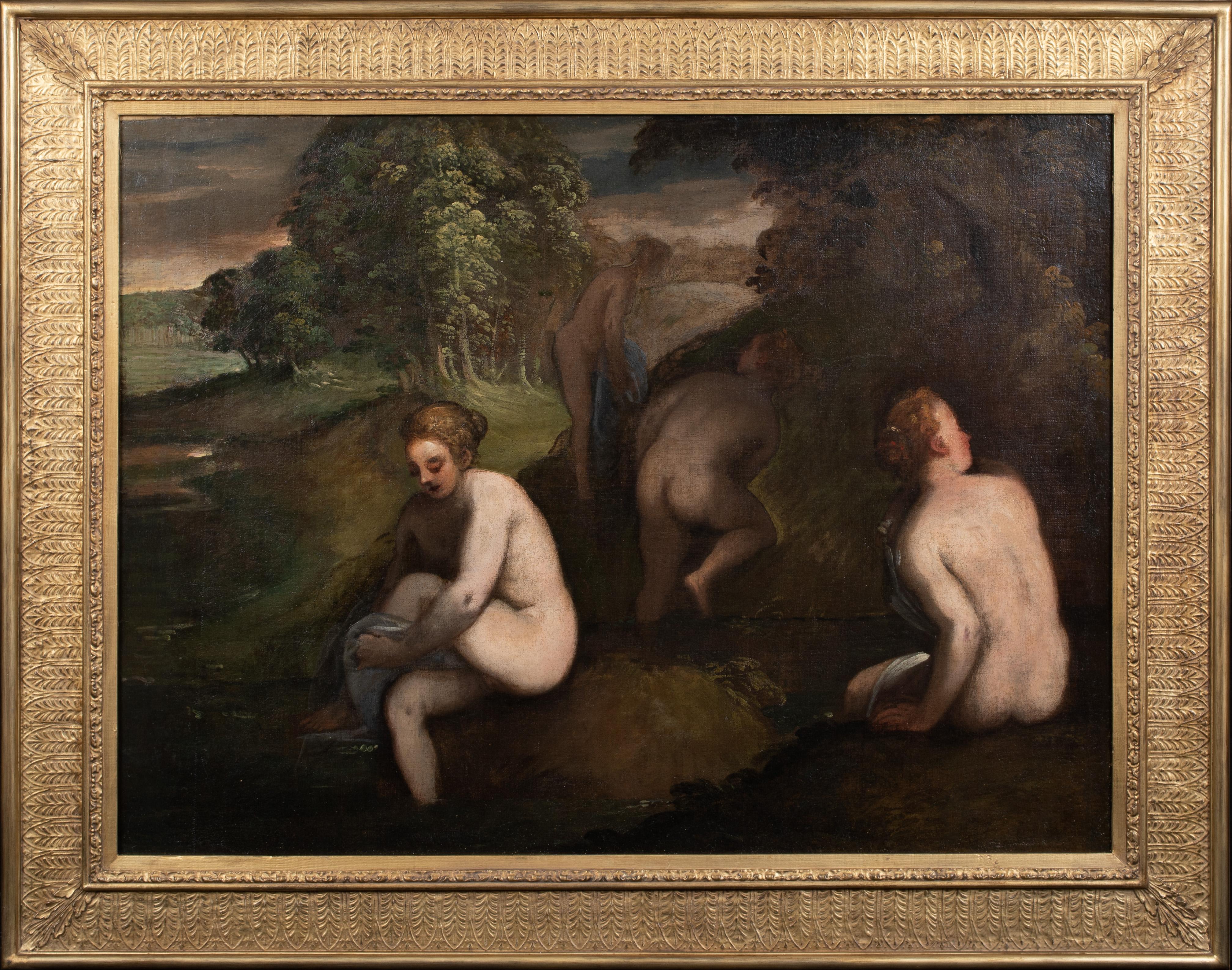 Unknown Portrait Painting - Nudes Bathing in A Landscape, 16th/17th Century