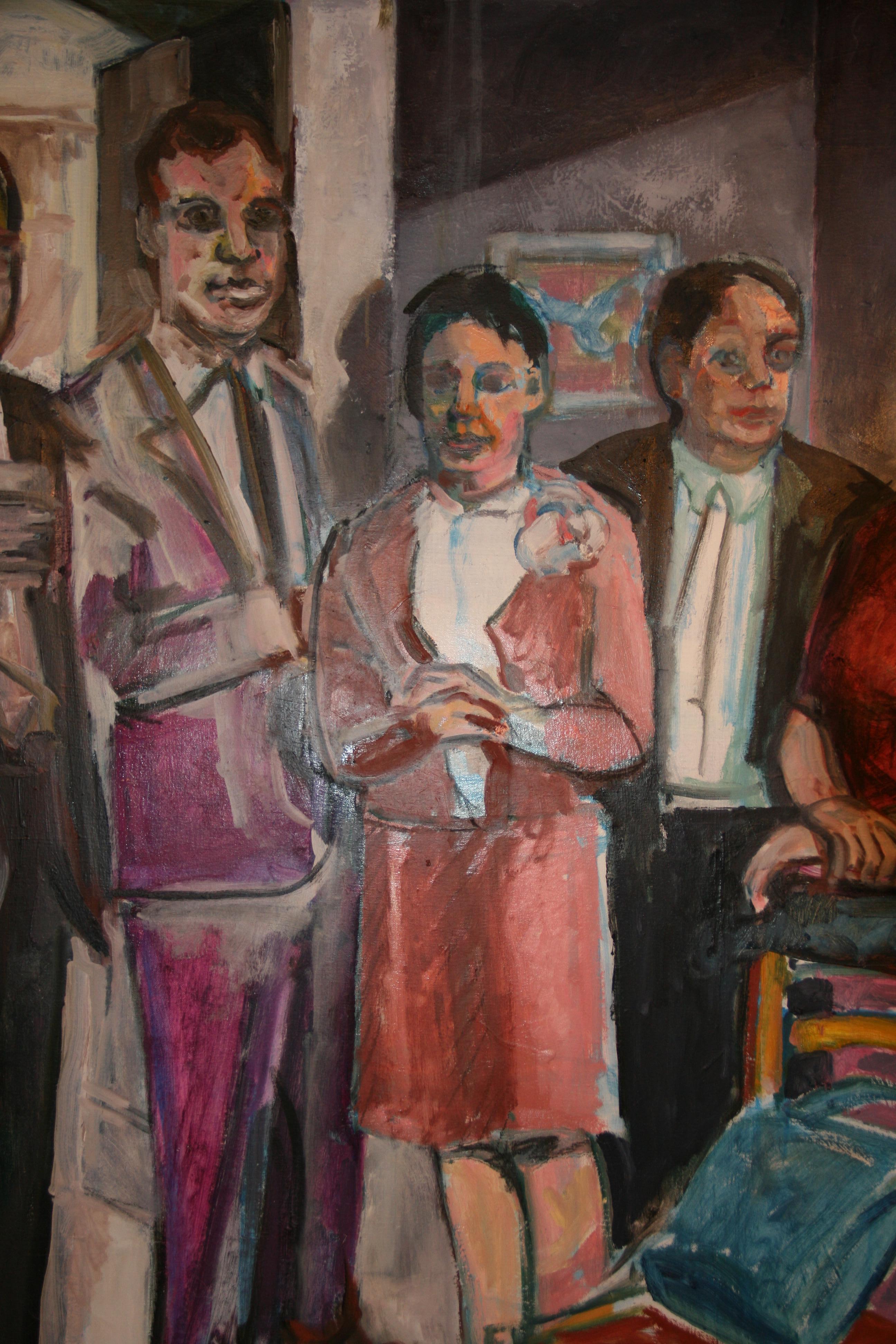 Vintage Large NYC Midcentury Figurative Oil Painting  Cocktail Party 1960's For Sale 7