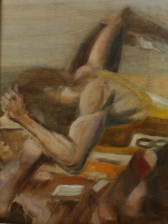 NYC Marathon Finish Line Painting, Oil on Artist Board, Framed, 1980s