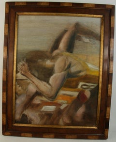 NYC Marathon Finish Line Painting, Oil on Artist Board, Framed, 1980s