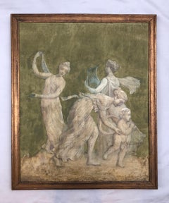 Nymphs, Oil On Canvas 19th Century, Large Format