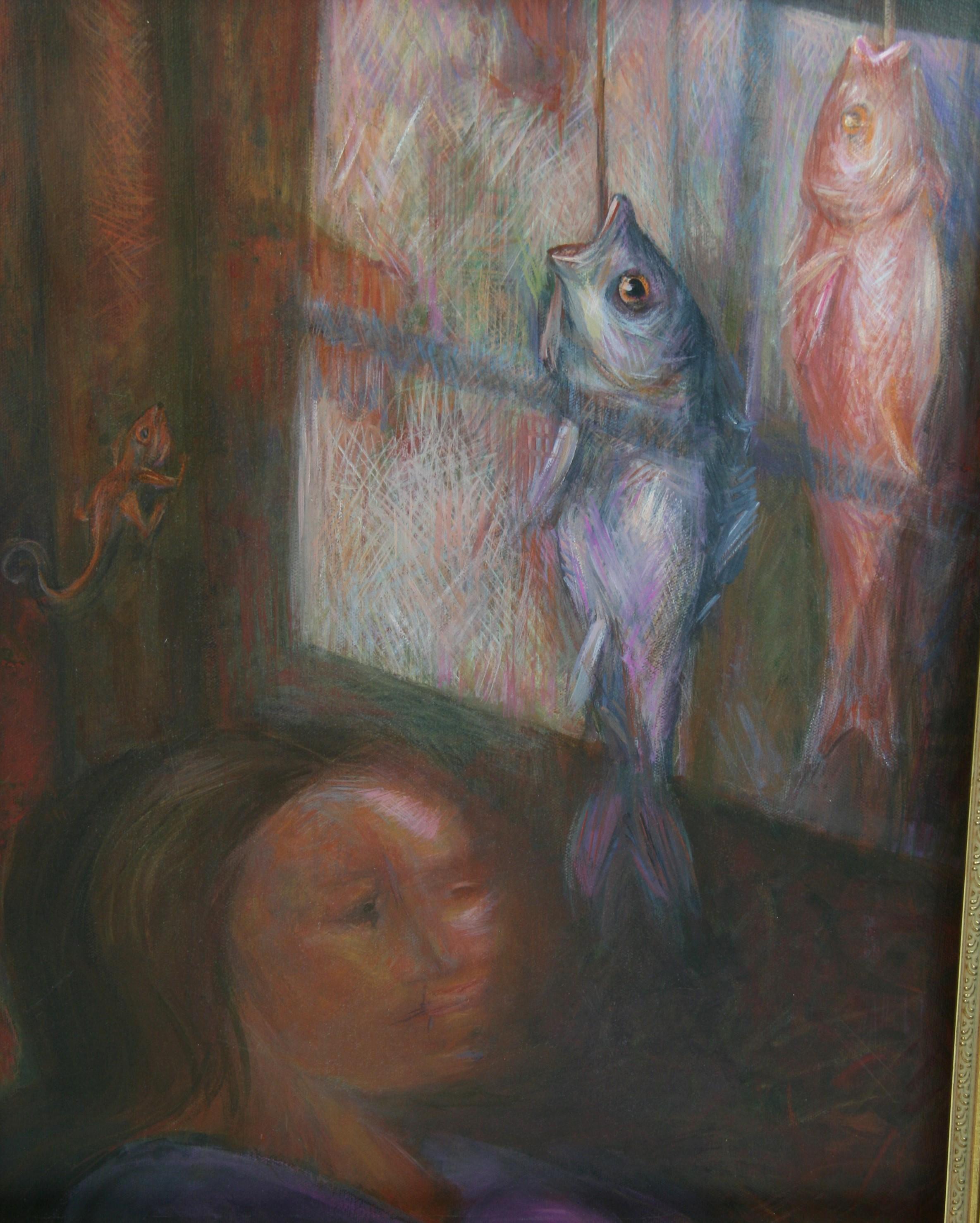 Observing The Fish  Catch of the Day - Brown Figurative Painting by Unknown