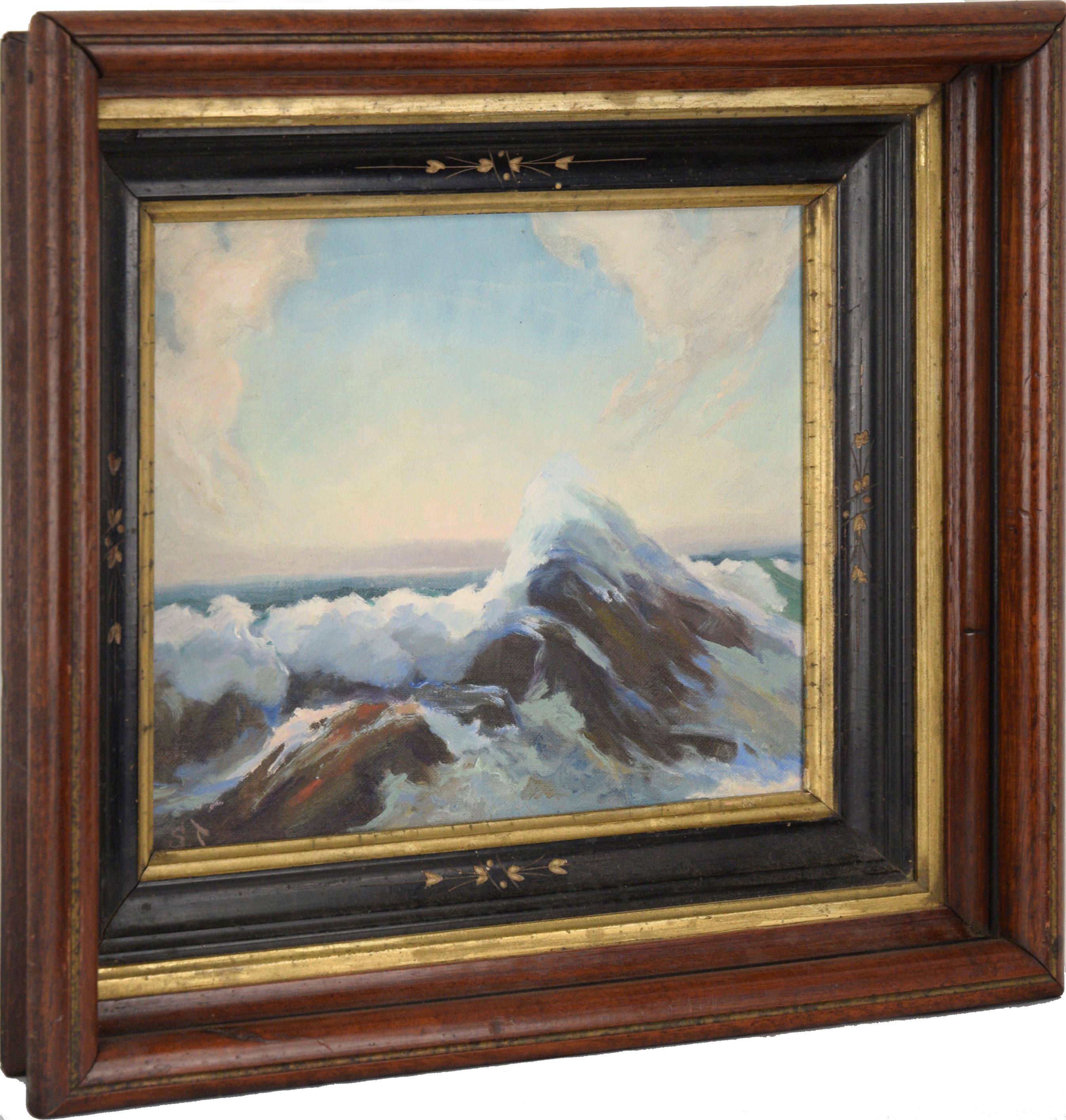 Ocean Rolling Over the Rocks, Seascape - Painting by Unknown