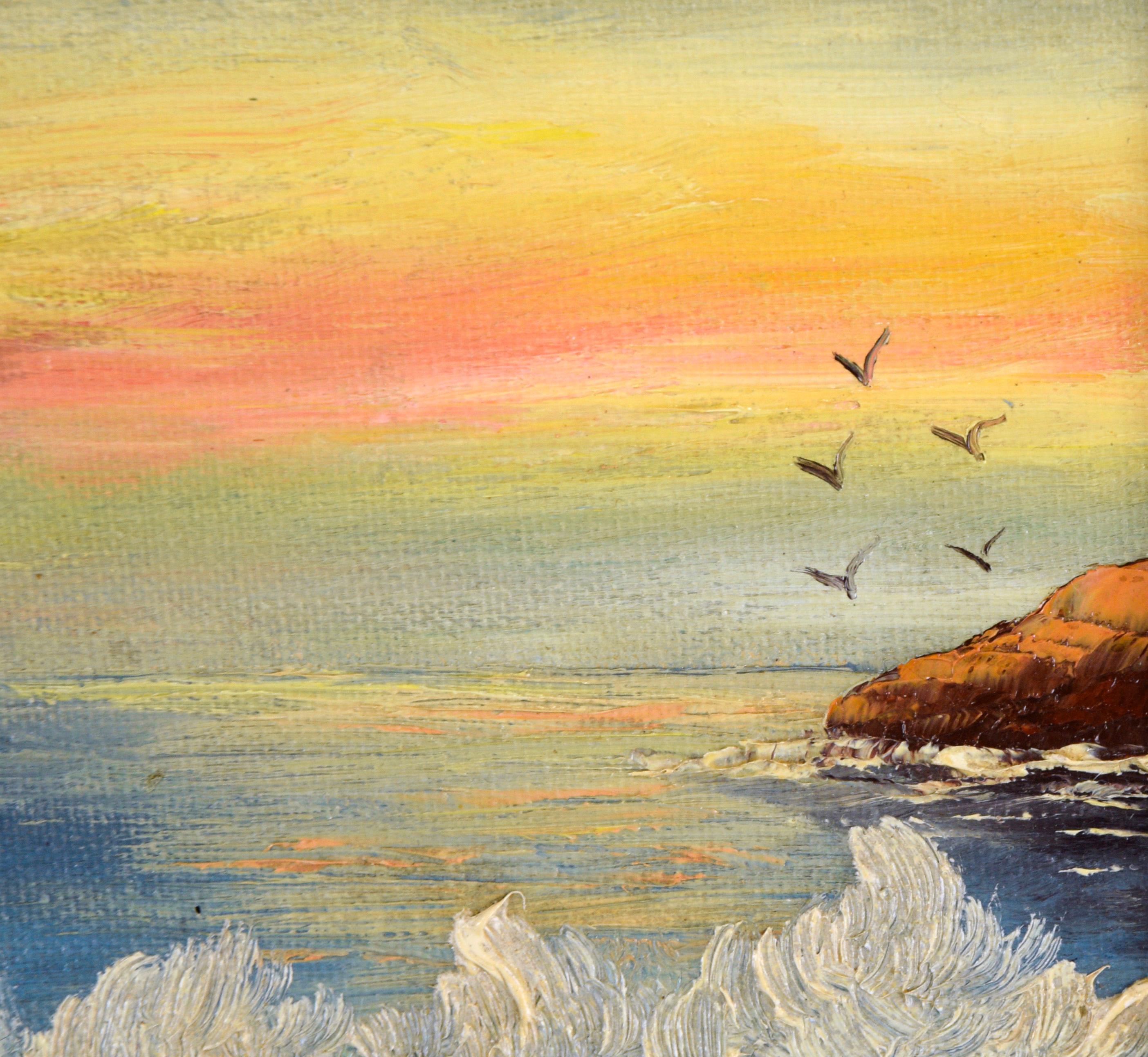Ocean Splash at Sunset - Small Plein Air Oil Painting on Canvas 1