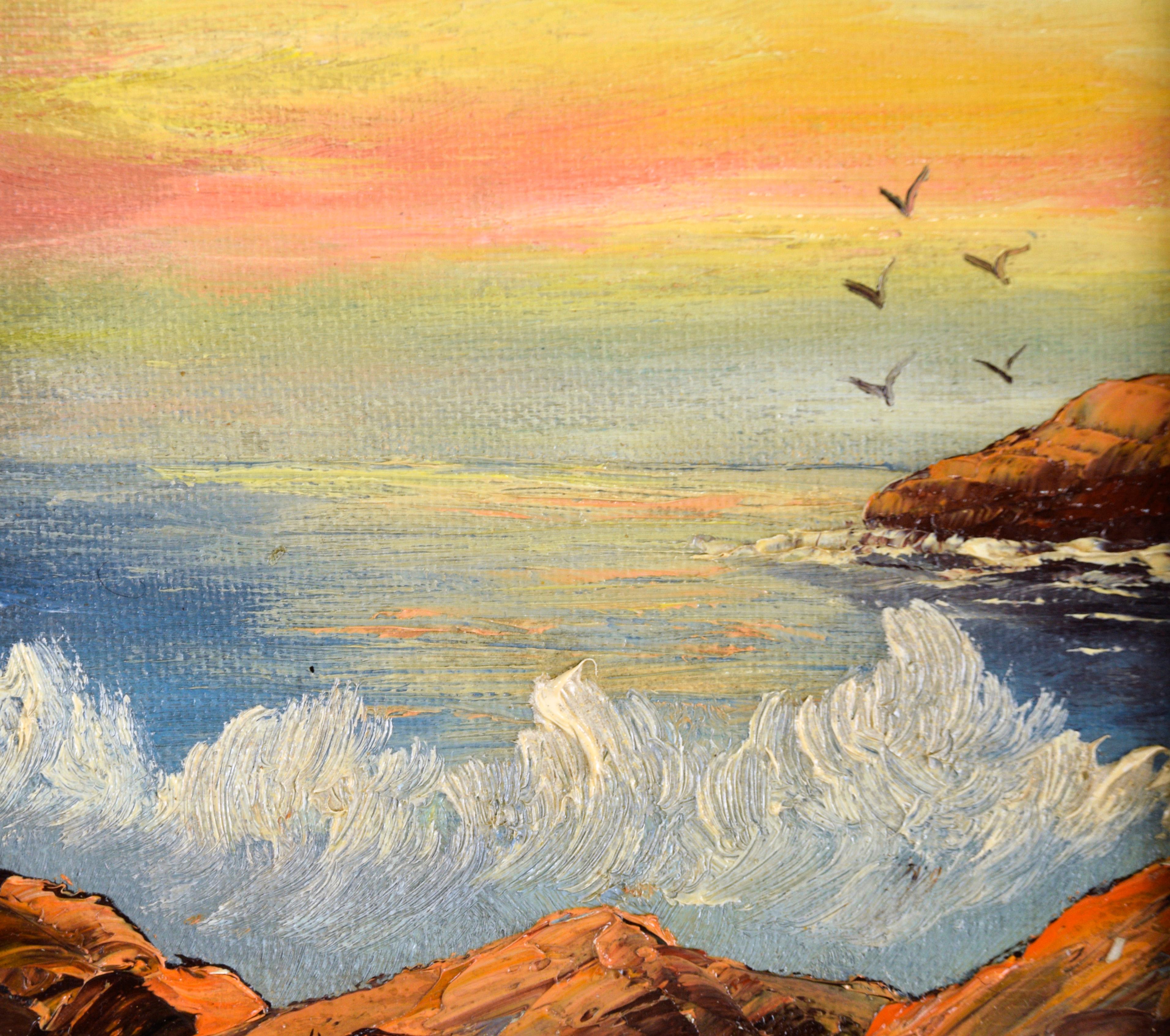 Ocean Splash at Sunset - Small Plein Air Oil Painting on Canvas 2