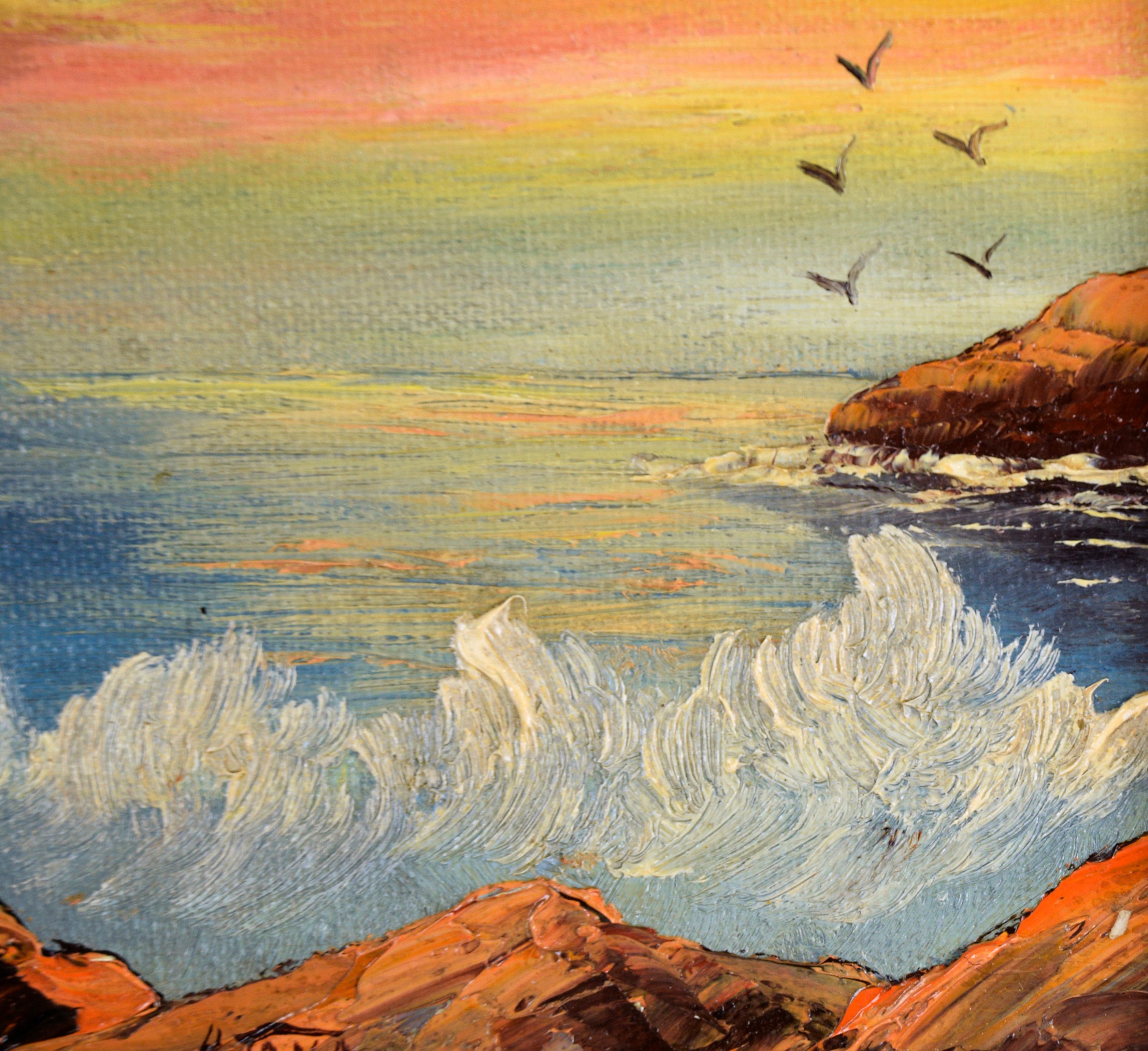 Ocean Splash at Sunset - Small Plein Air Oil Painting on Canvas 3