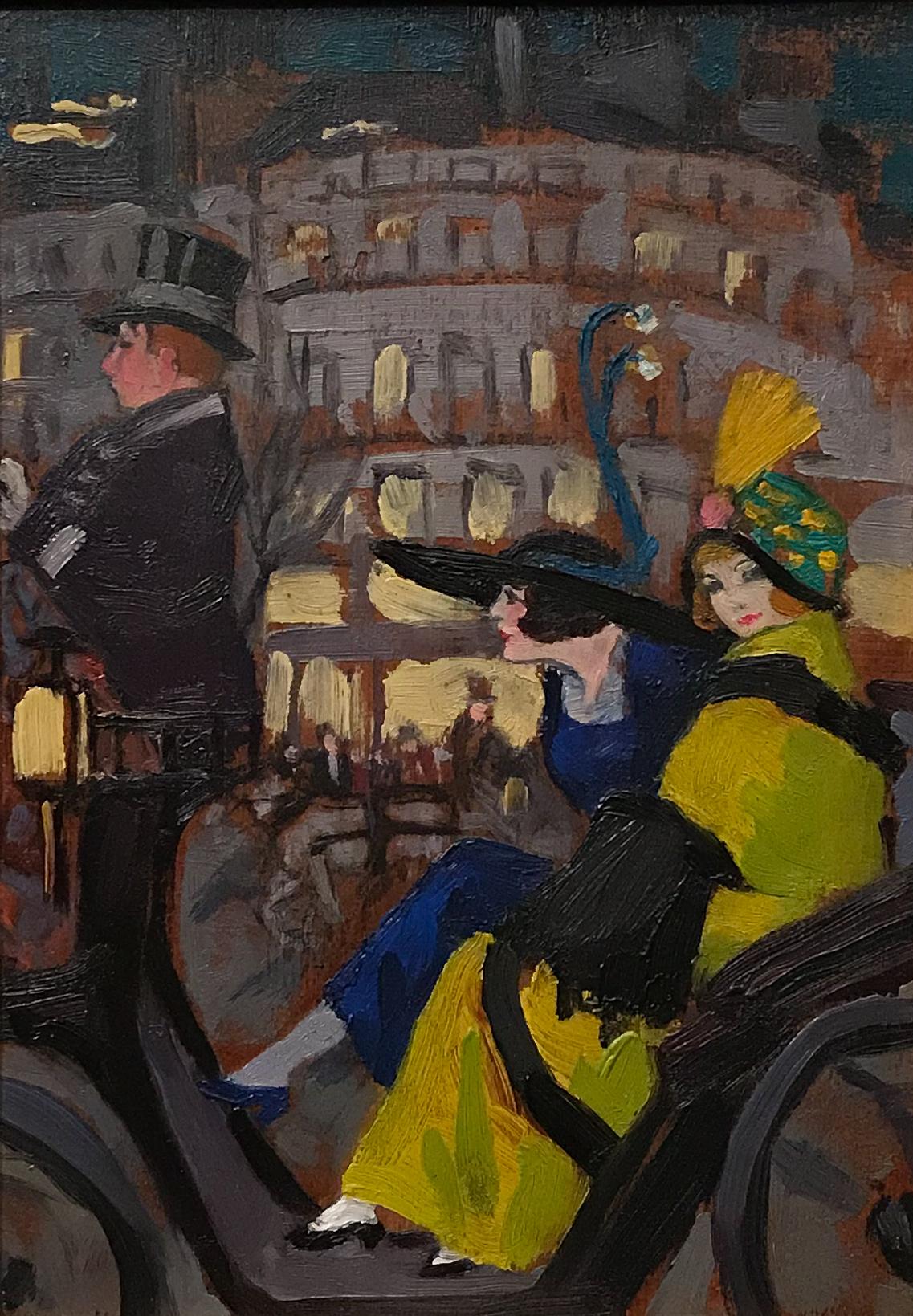 Unknown Figurative Painting – Ölgemälde „Auf dem Weg zur Party“:: frühes 20. Jahrhundert:: Great Gatsby