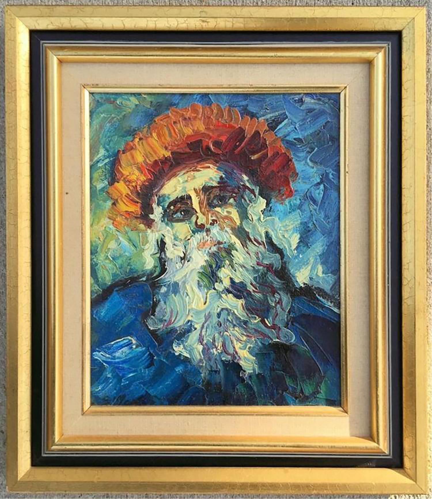 Unknown Figurative Painting - Oil On Board Portrait Of Bearded Man In Gilt Frame