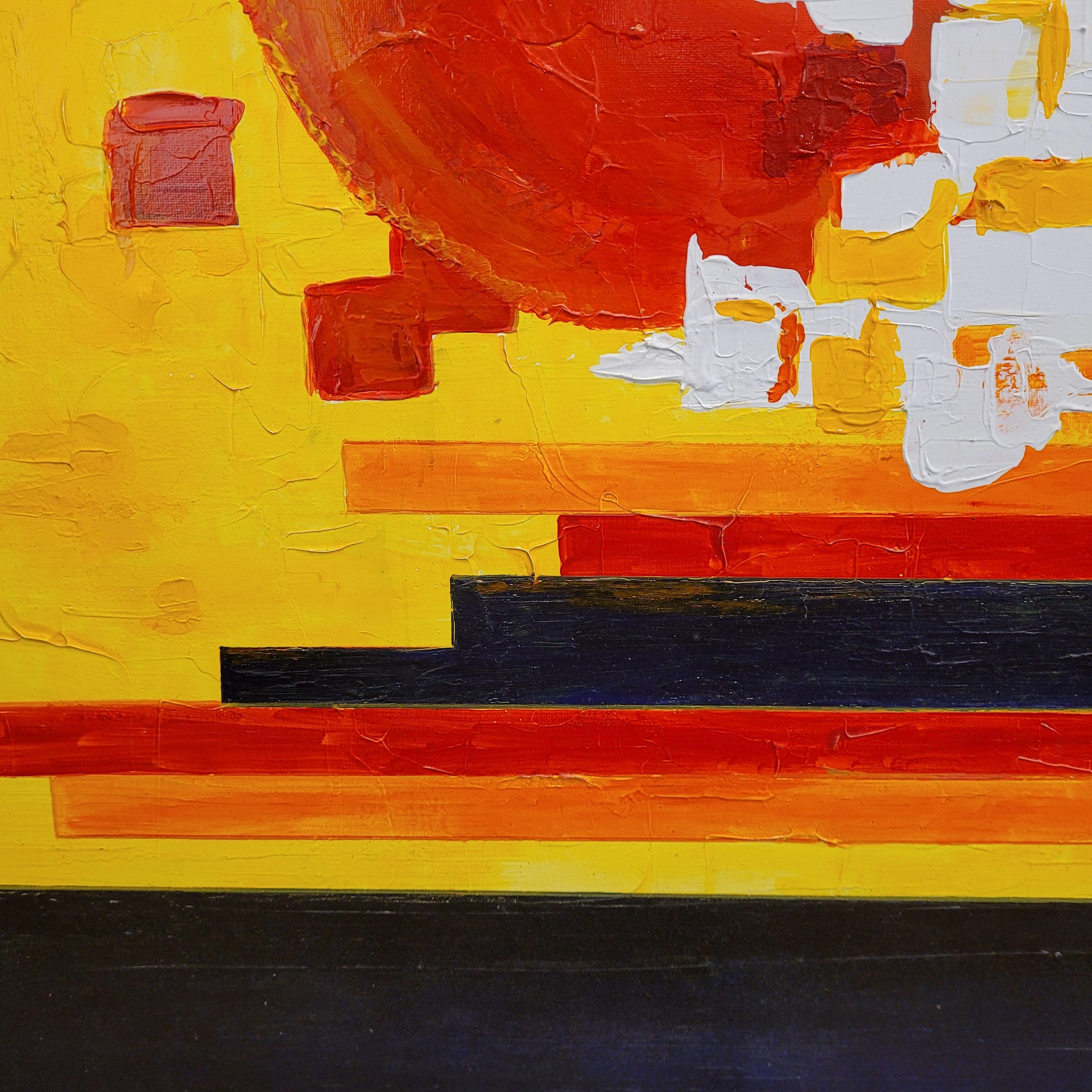 Oil on canvas abstract Frances “Soleil d’Afrique”, yellow red Cécile Genon Sorel For Sale 9