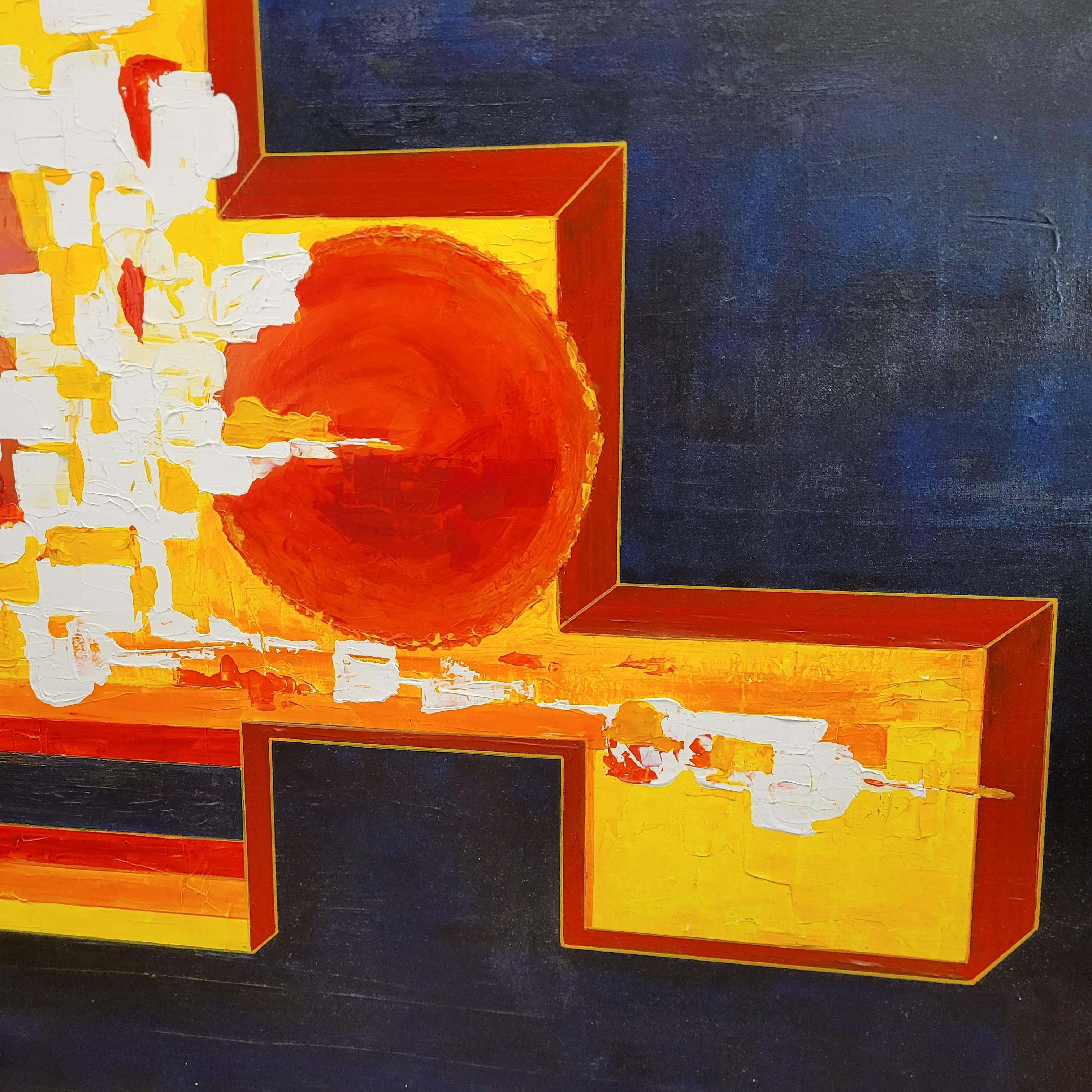 Oil on canvas abstract Frances “Soleil d’Afrique”, yellow red Cécile Genon Sorel For Sale 10