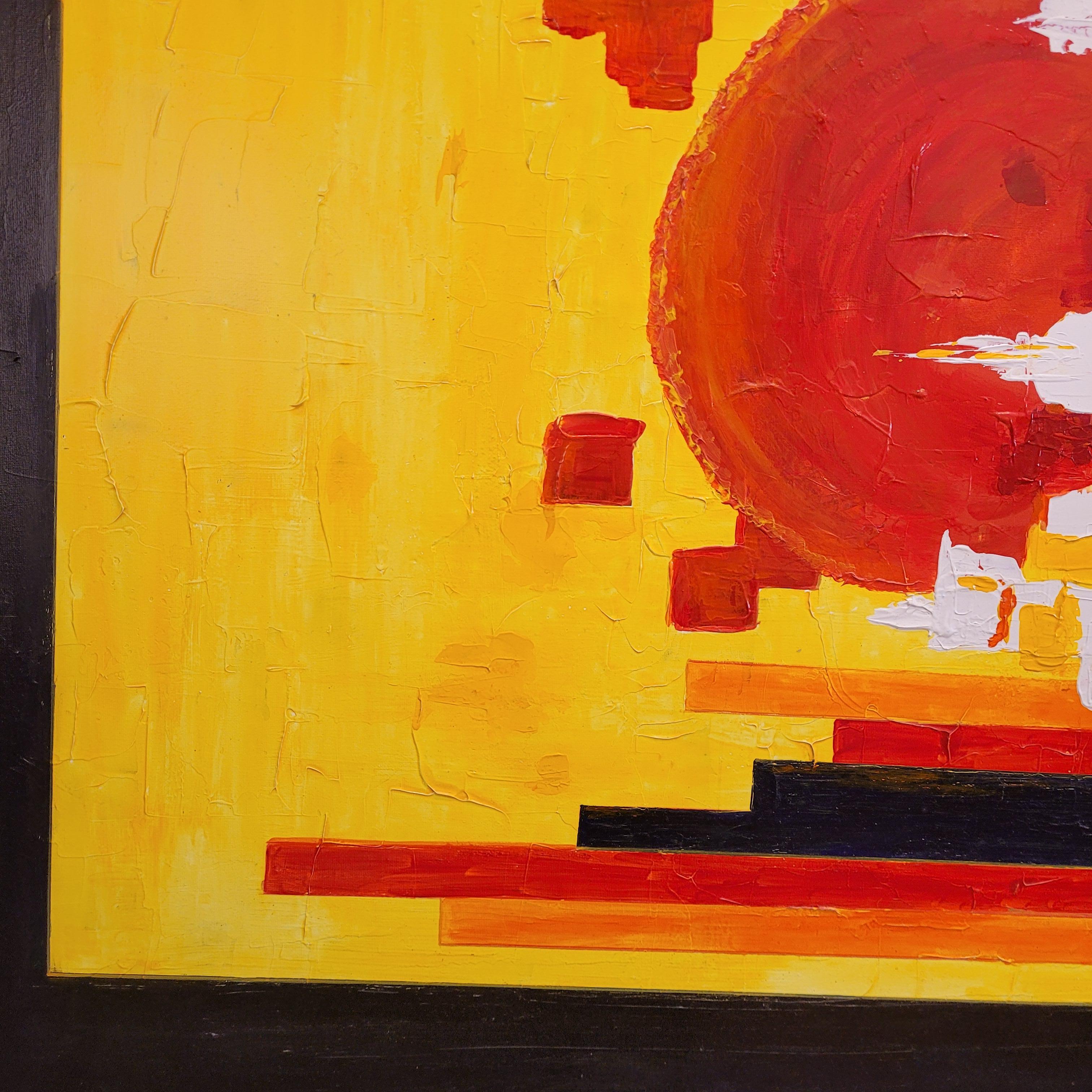 Oil on canvas abstract Frances “Soleil d’Afrique”, yellow red Cécile Genon Sorel For Sale 11