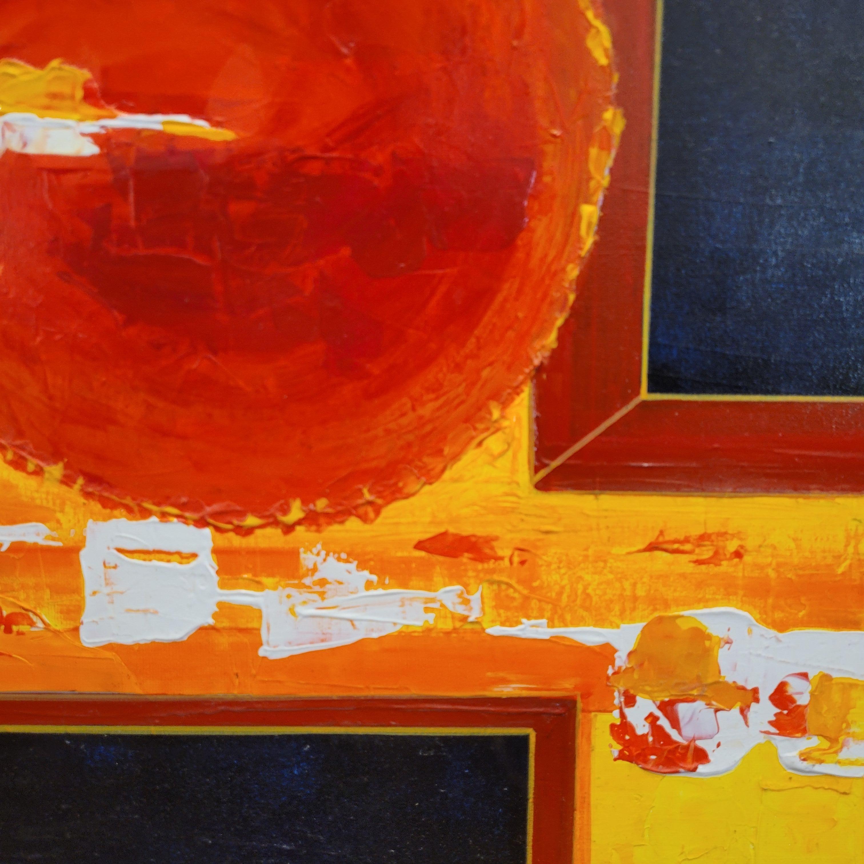 Oil on canvas abstract Frances “Soleil d’Afrique”, yellow red Cécile Genon Sorel For Sale 12