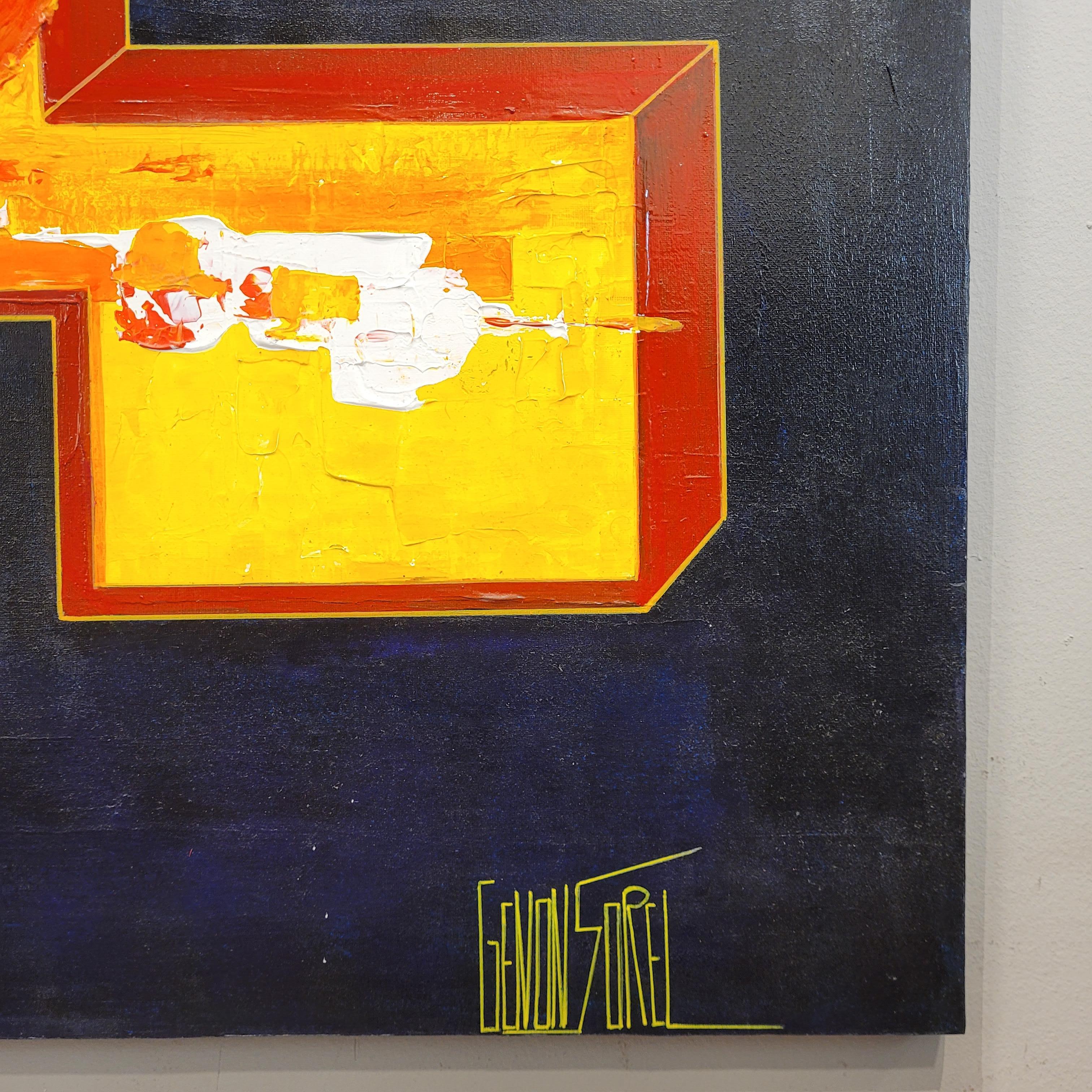 Oil on canvas abstract Frances “Soleil d’Afrique”, yellow red Cécile Genon Sorel For Sale 14