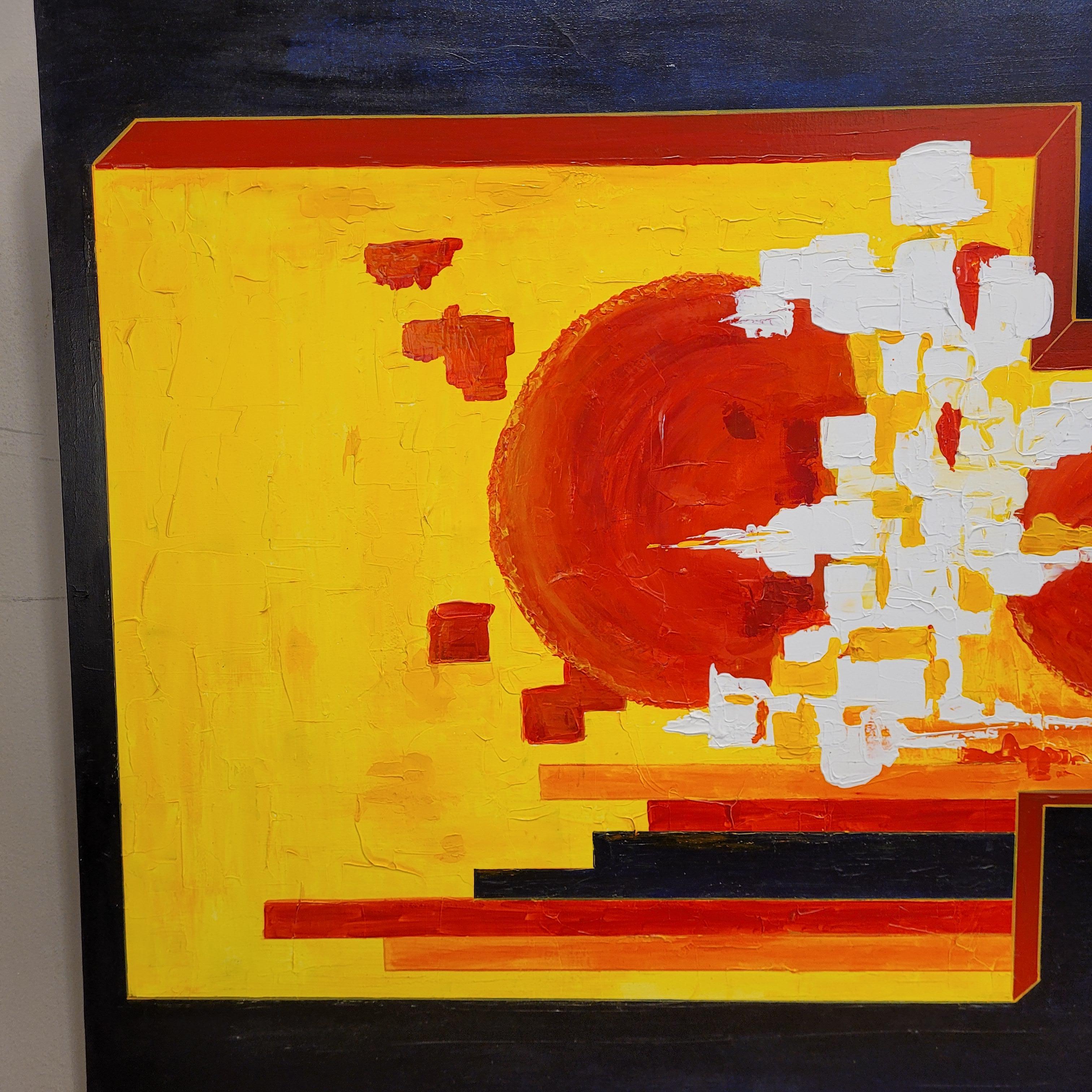 Oil on canvas abstract Frances “Soleil d’Afrique”, yellow red Cécile Genon Sorel For Sale 3