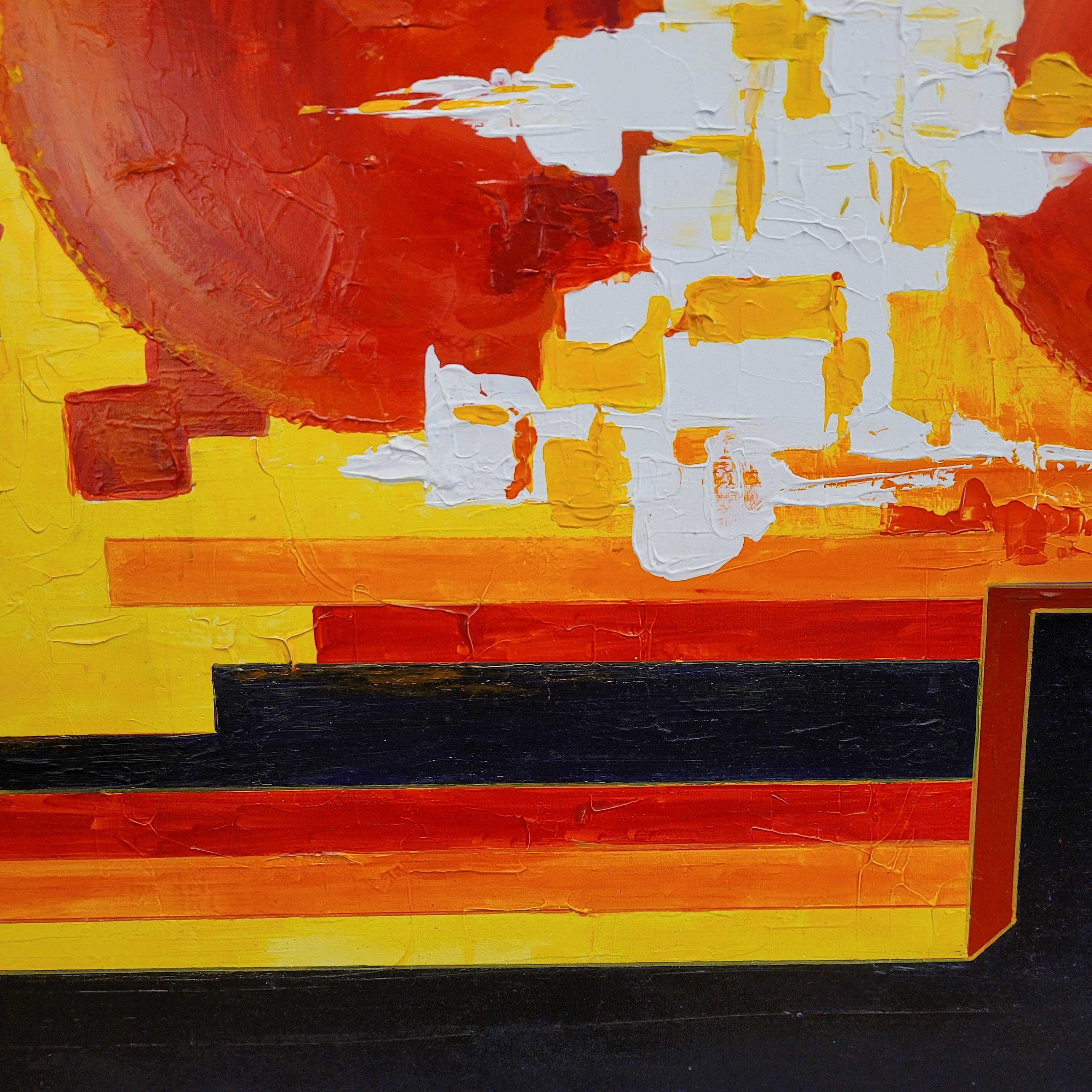 Oil on canvas abstract Frances “Soleil d’Afrique”, yellow red Cécile Genon Sorel For Sale 4
