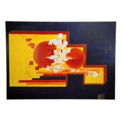 Oil on canvas abstract Frances “Soleil d’Afrique”, yellow red Cécile Genon Sorel