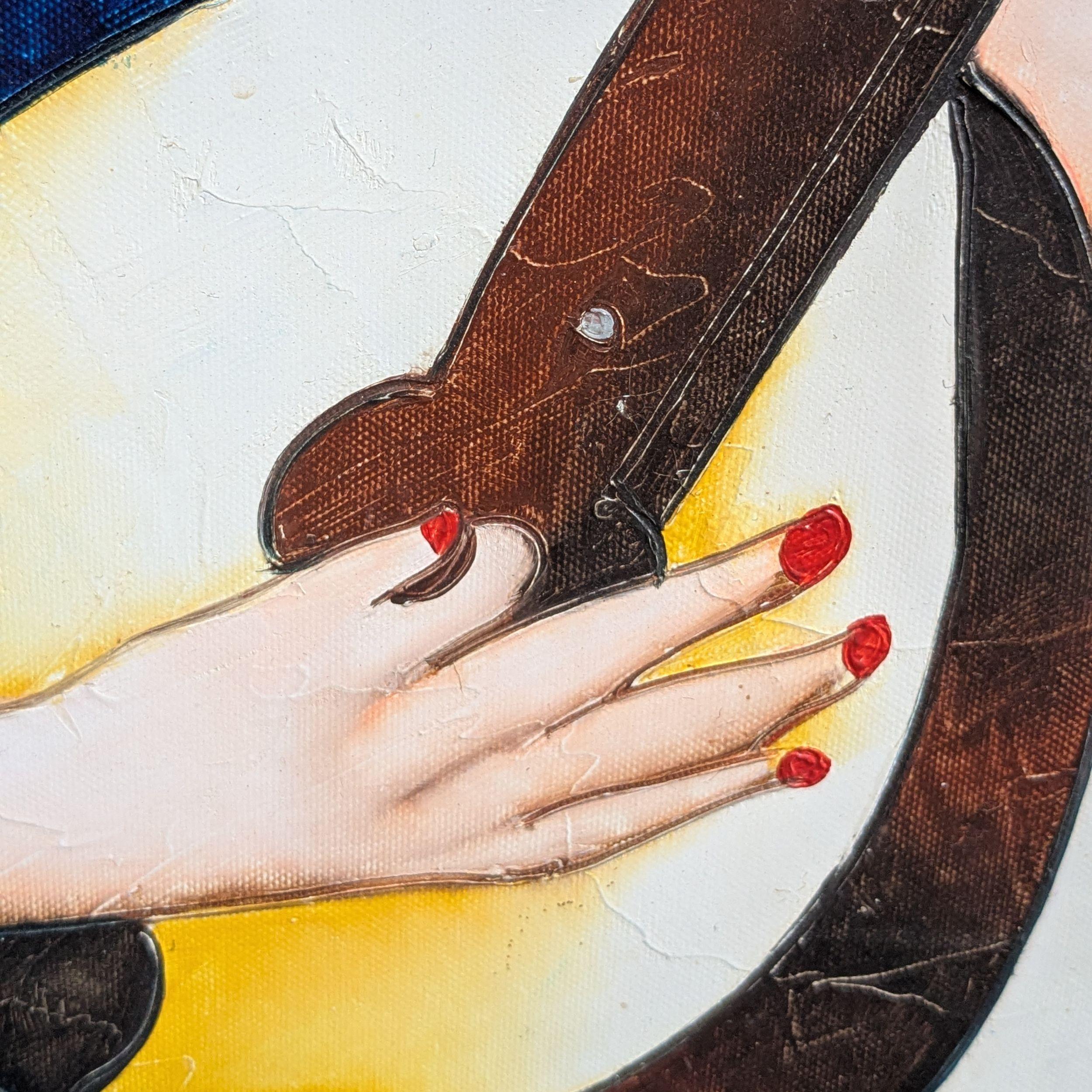 Olio su tela dopo la Donna blu con chitarra di Tamara De Lempicka, Sconosciuto - Painting di Unknown