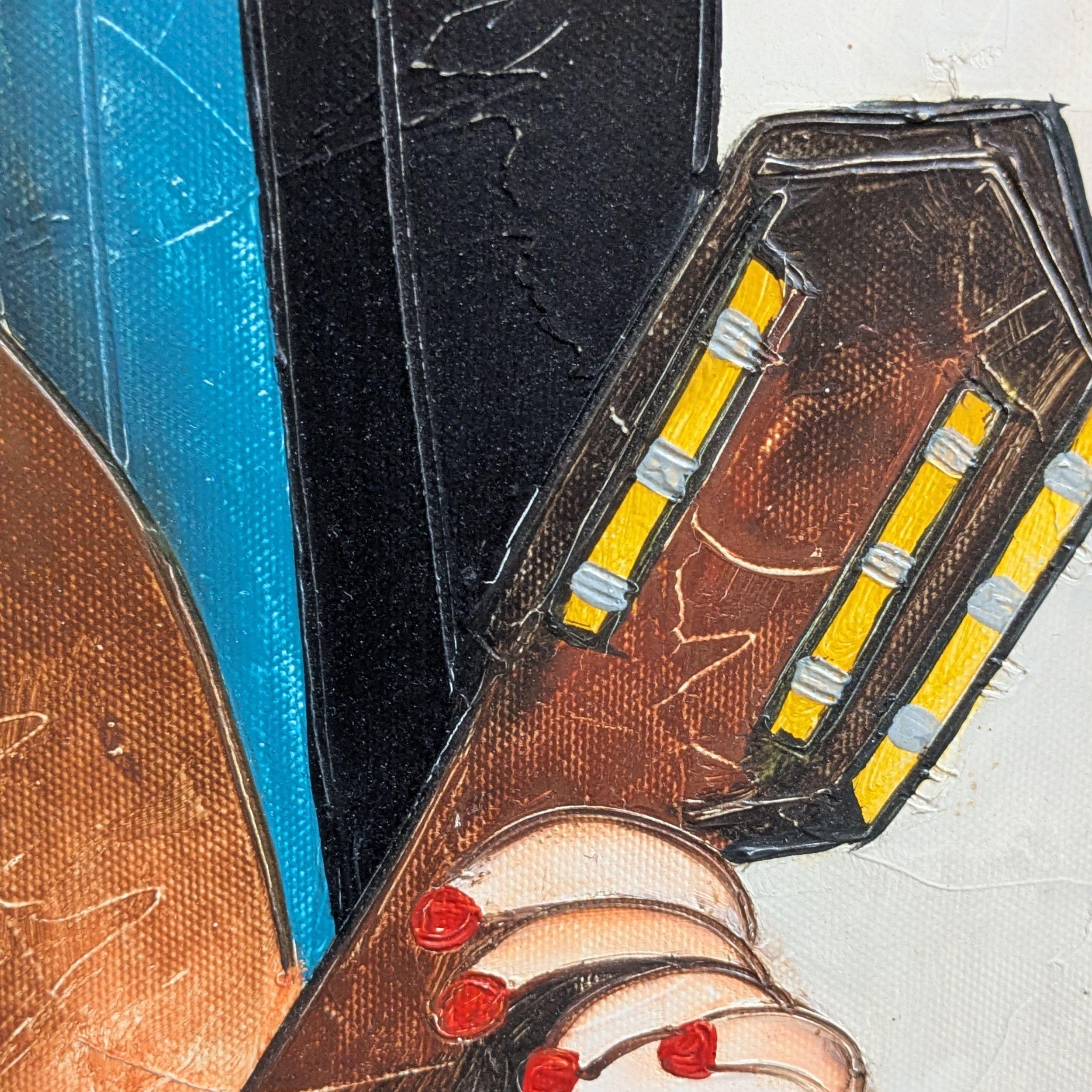 Olio su tela dopo la Donna blu con chitarra di Tamara De Lempicka, Sconosciuto - Painting Art Déco di Unknown
