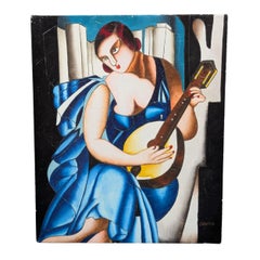 Oil on Canvas After Tamara's De Lempicka's Blue Woman with Guitar, Unknown