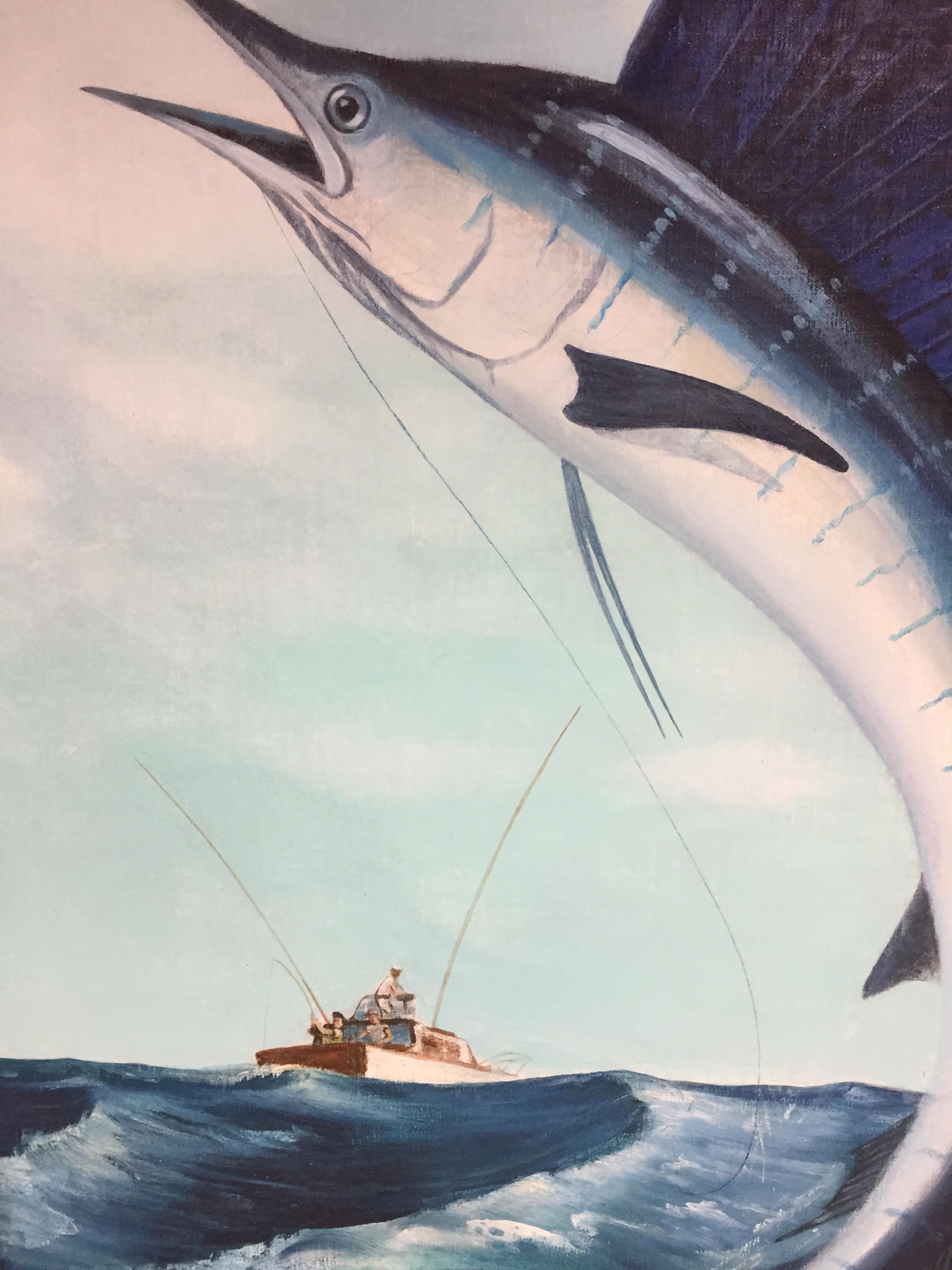 Oil on Canvas Leaping Sailfish by Marshall Anderson For Sale 2