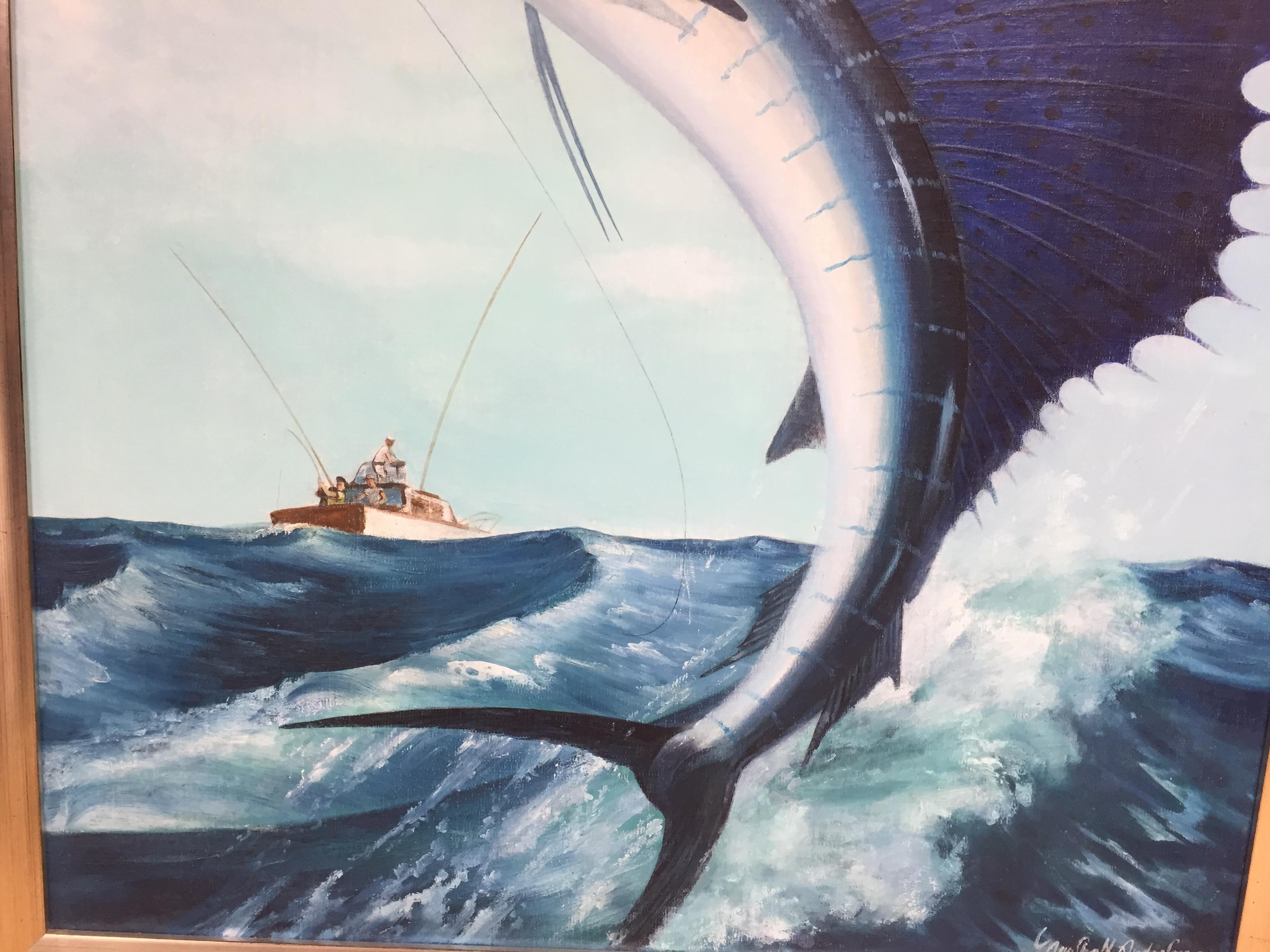 Oil on Canvas Leaping Sailfish by Marshall Anderson For Sale 4