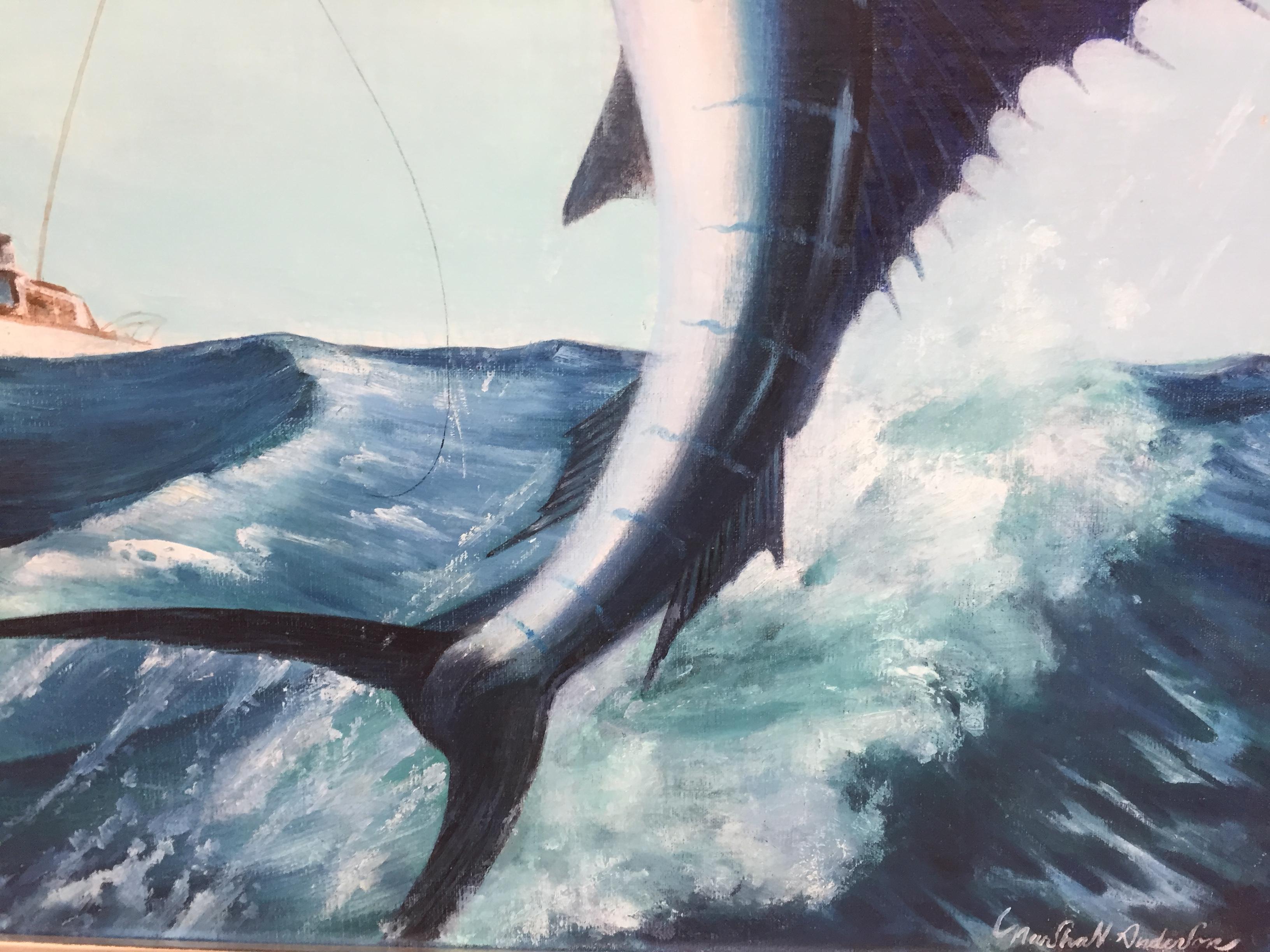 Oil on Canvas Leaping Sailfish by Marshall Anderson For Sale 5