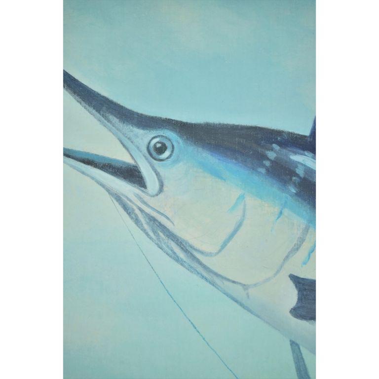 Oil on Canvas Leaping Sailfish by Marshall Anderson - Blue Animal Painting by Unknown
