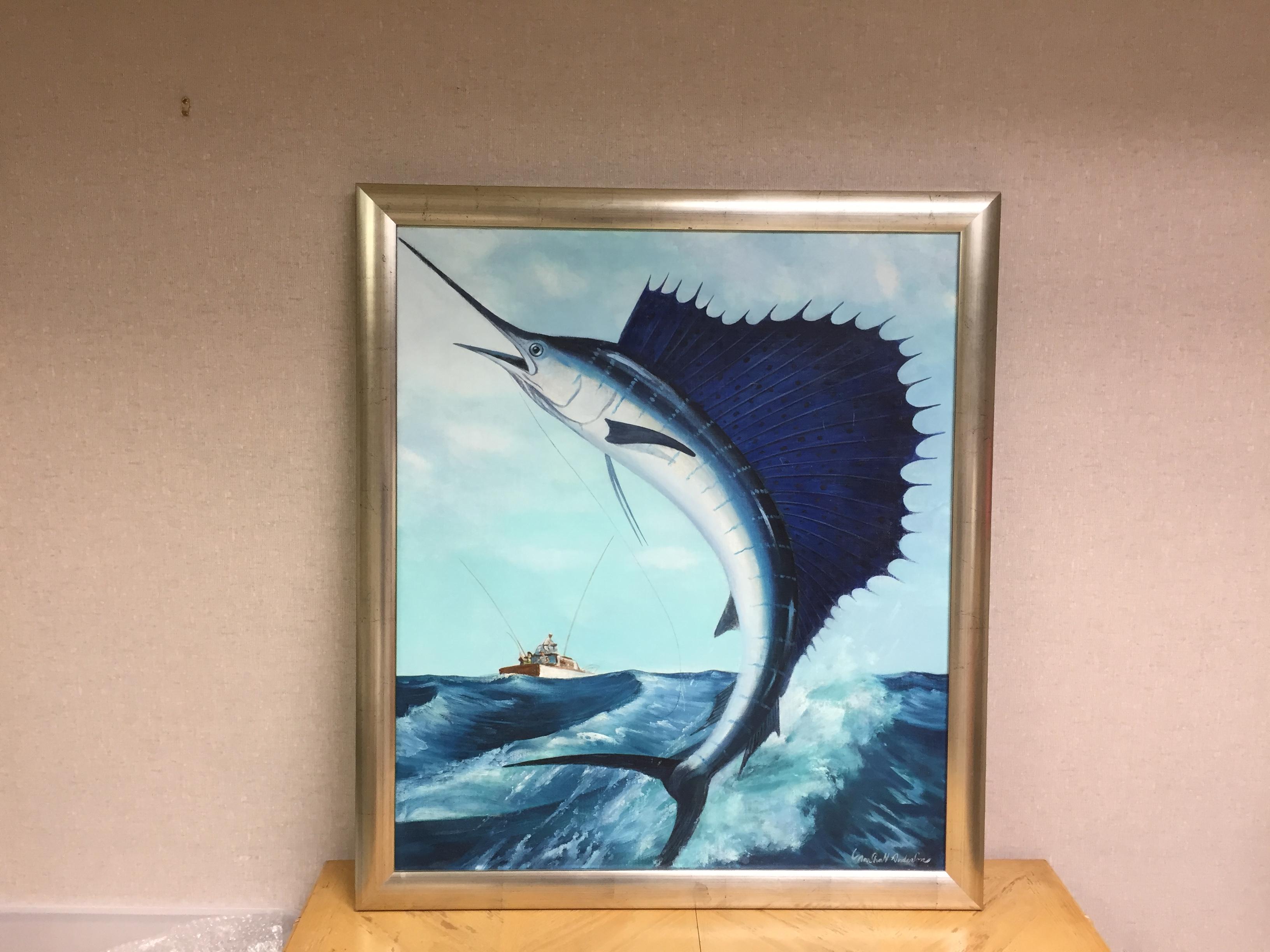 Oil on Canvas Leaping Sailfish by Marshall Anderson For Sale 1