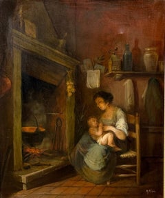 Oil on Canvas, Mother and Child, Signed A. Ripa, Italy, 19th/20th c.